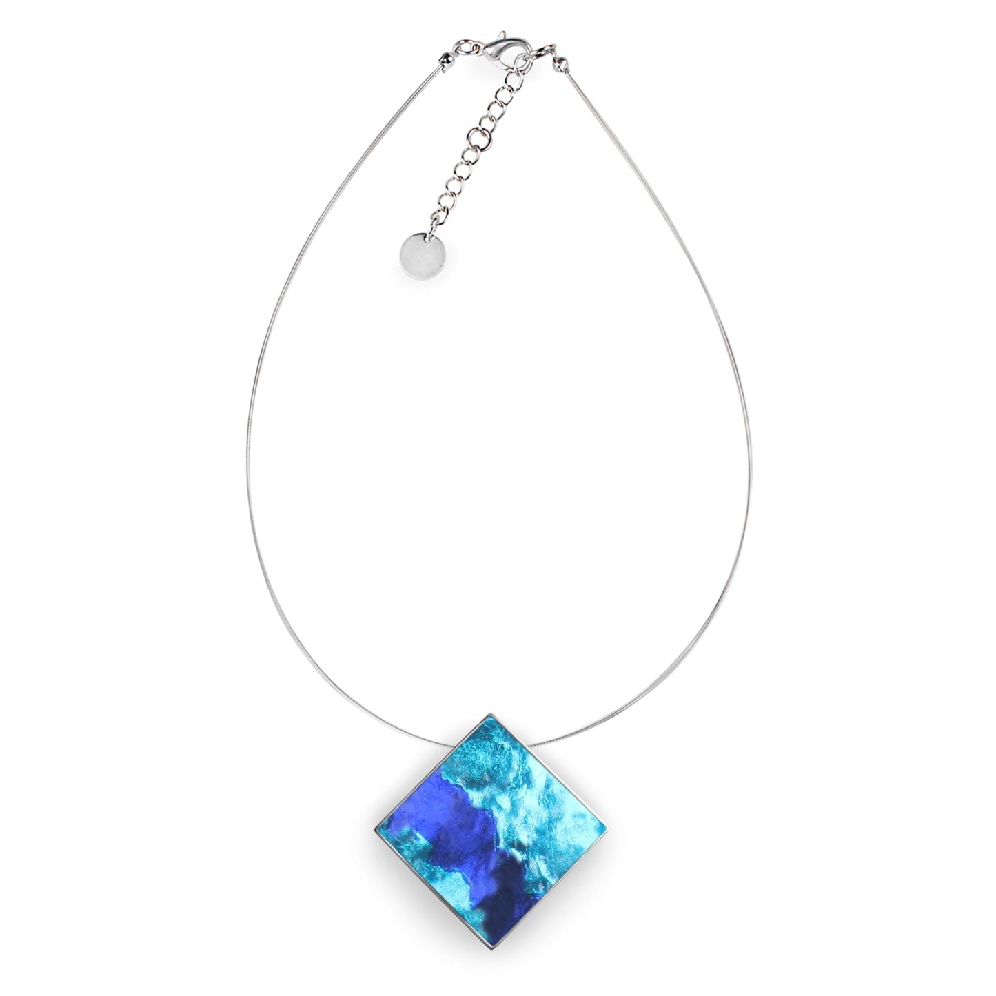 Blue Stained Glass Square Shiny Pendant | The Jewellery Stop