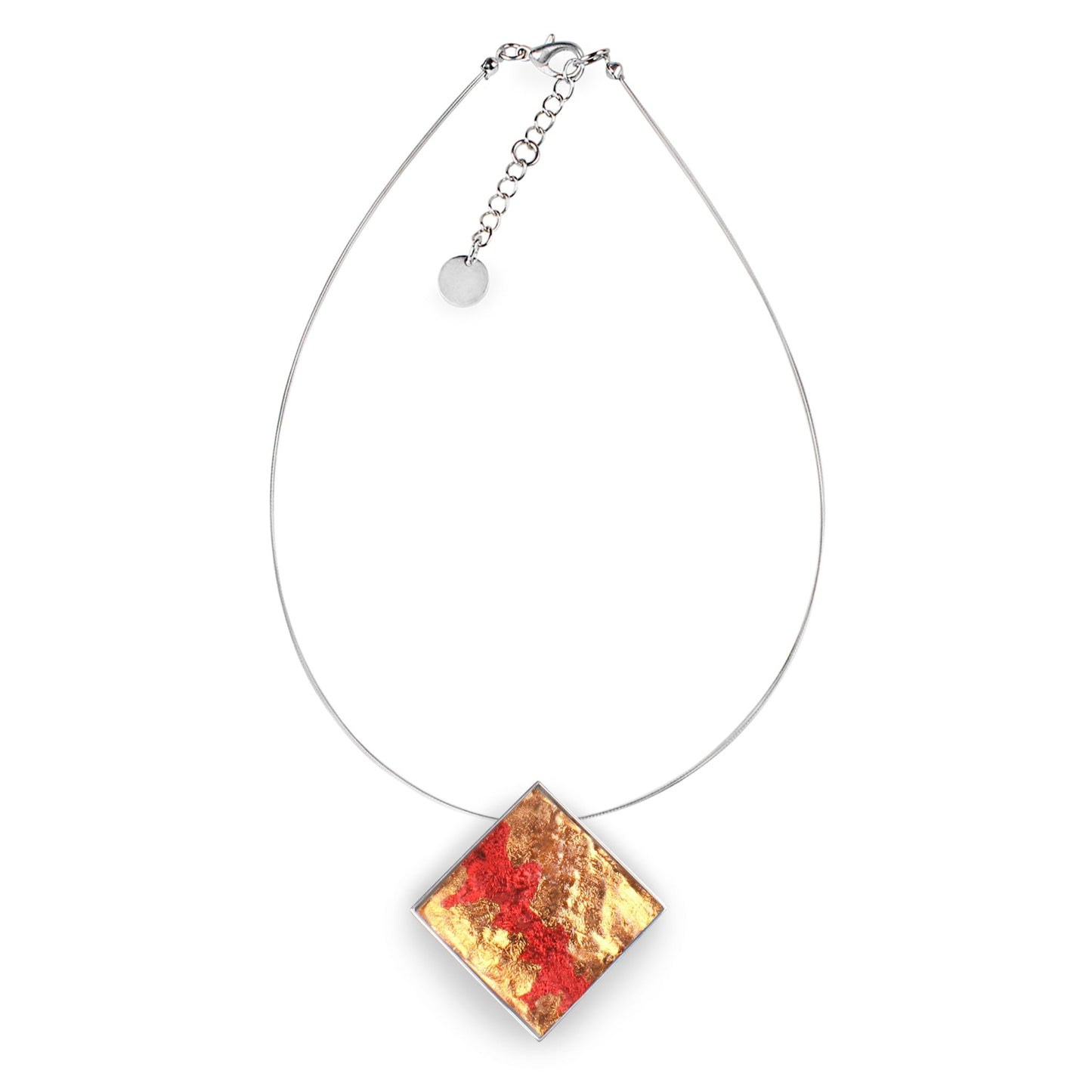 Orange Stained Glass Square Shiny Pendant | The Jewellery Stop