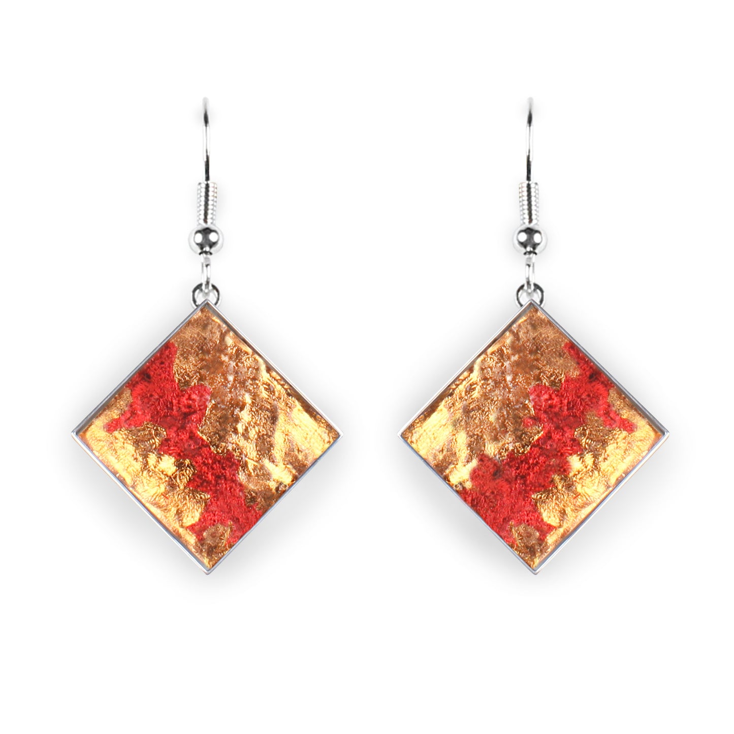 Orange Stained Glass Square Shiny Fish Hook Earrings | The Jewellery Stop