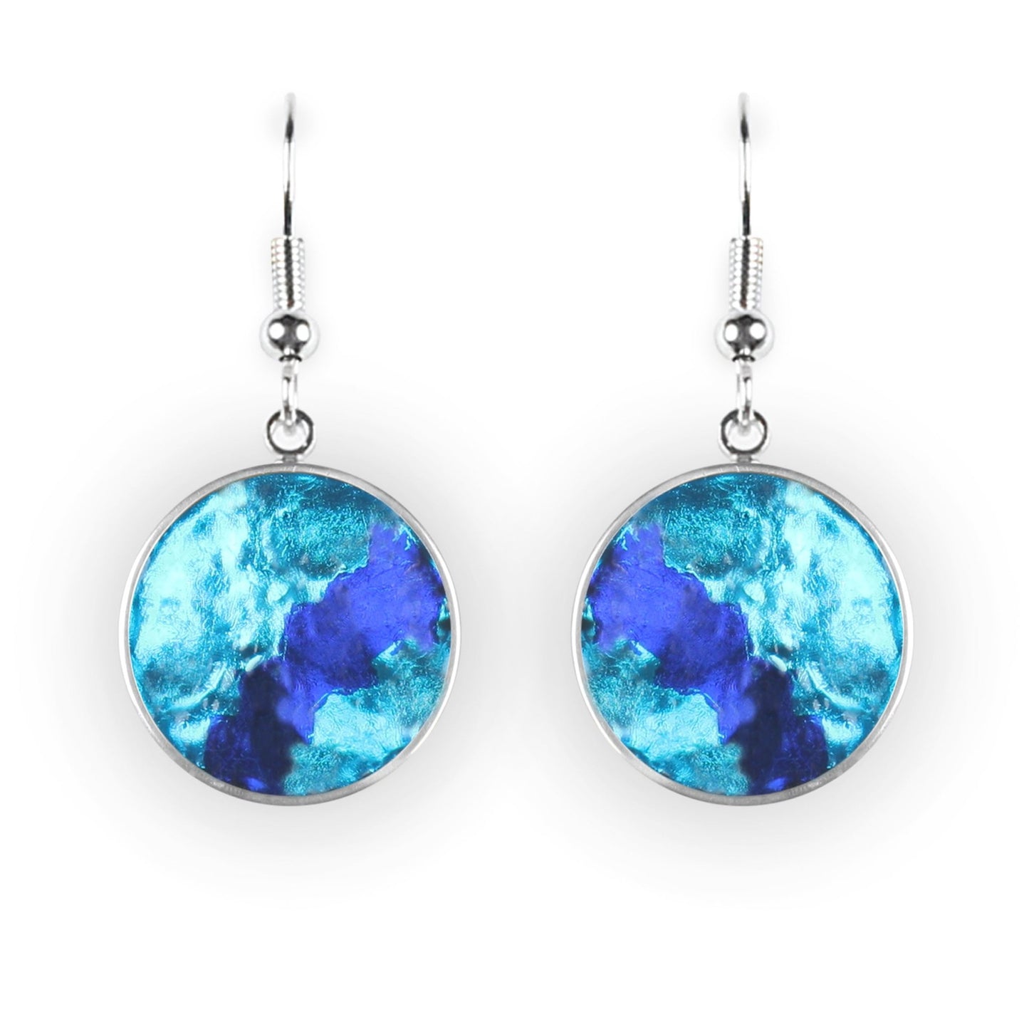 Blue Stained Glass Round Shiny Fish Hook Earrings | The Jewellery Stop