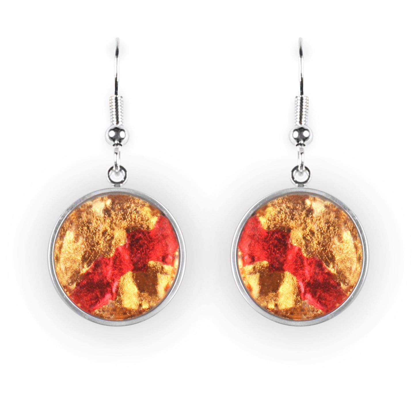 Orange Stained Glass Round Shiny Fish Hook Earrings | The Jewellery Stop