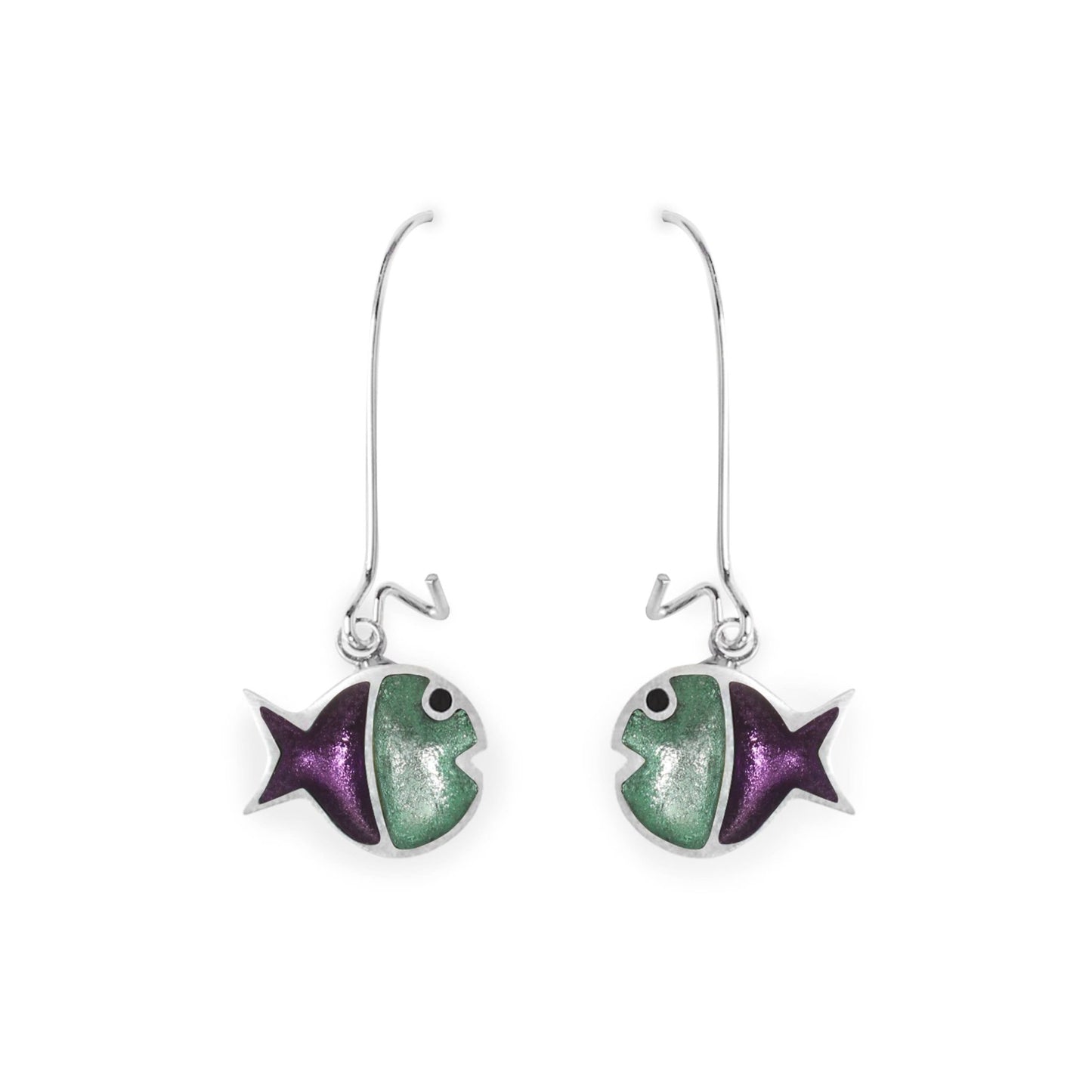 Bluebell Bubble Fish Stripe Shiny Long Hook Earrings | The Jewellery Stop