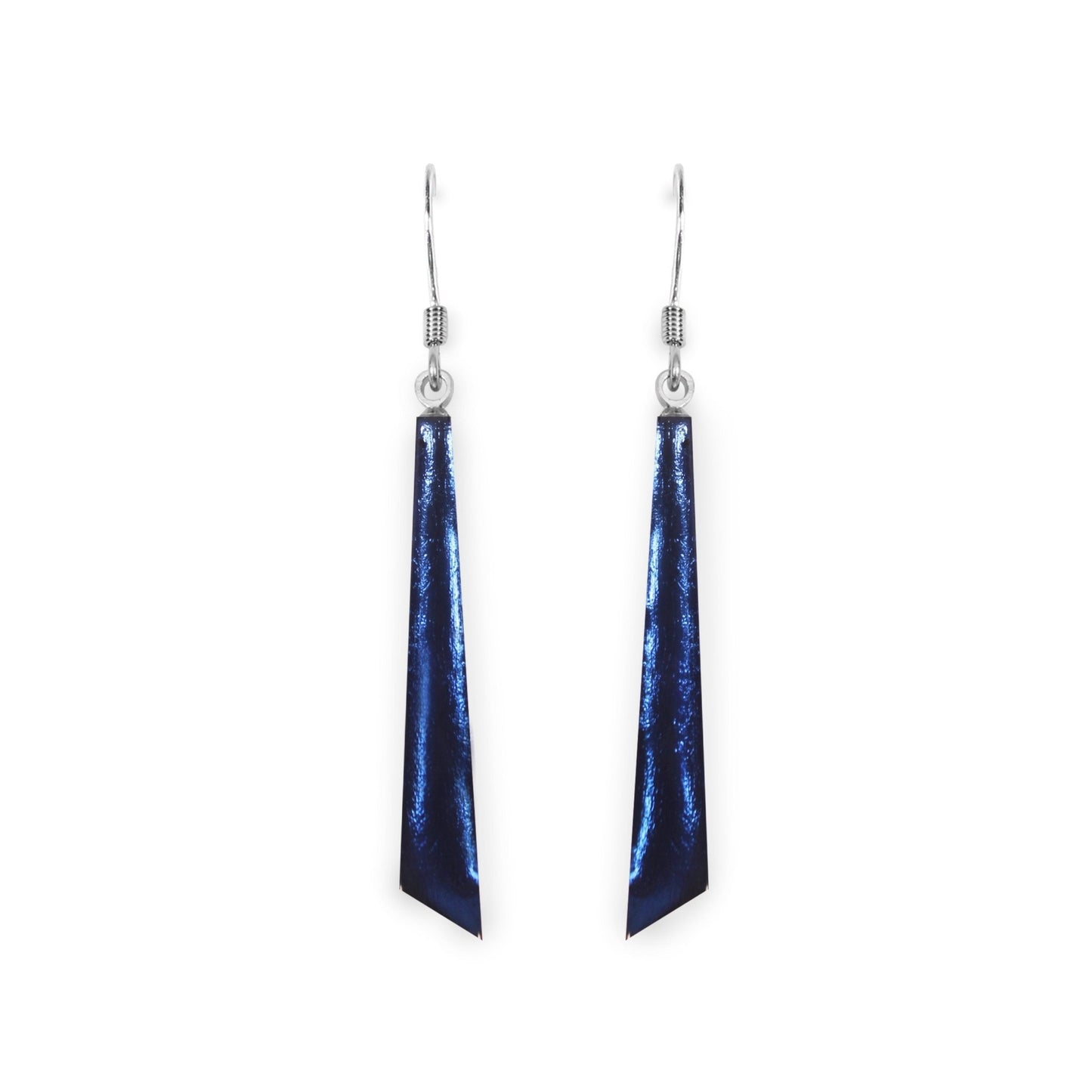 Navy Icicle Shiny Long Fish Hook Earrings | The Jewellery Stop