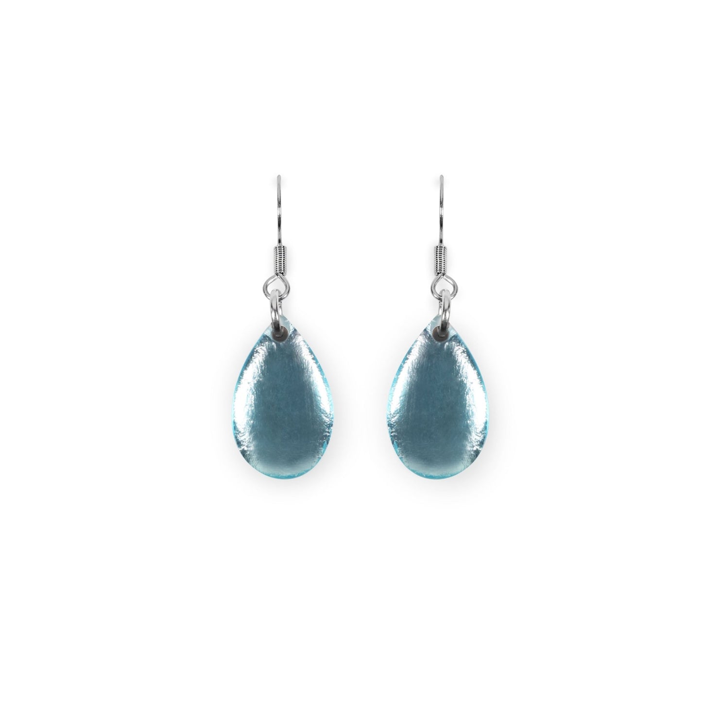 Aqua Flower Shiny Petal Fish Hook Earrings | The Jewellery Stop