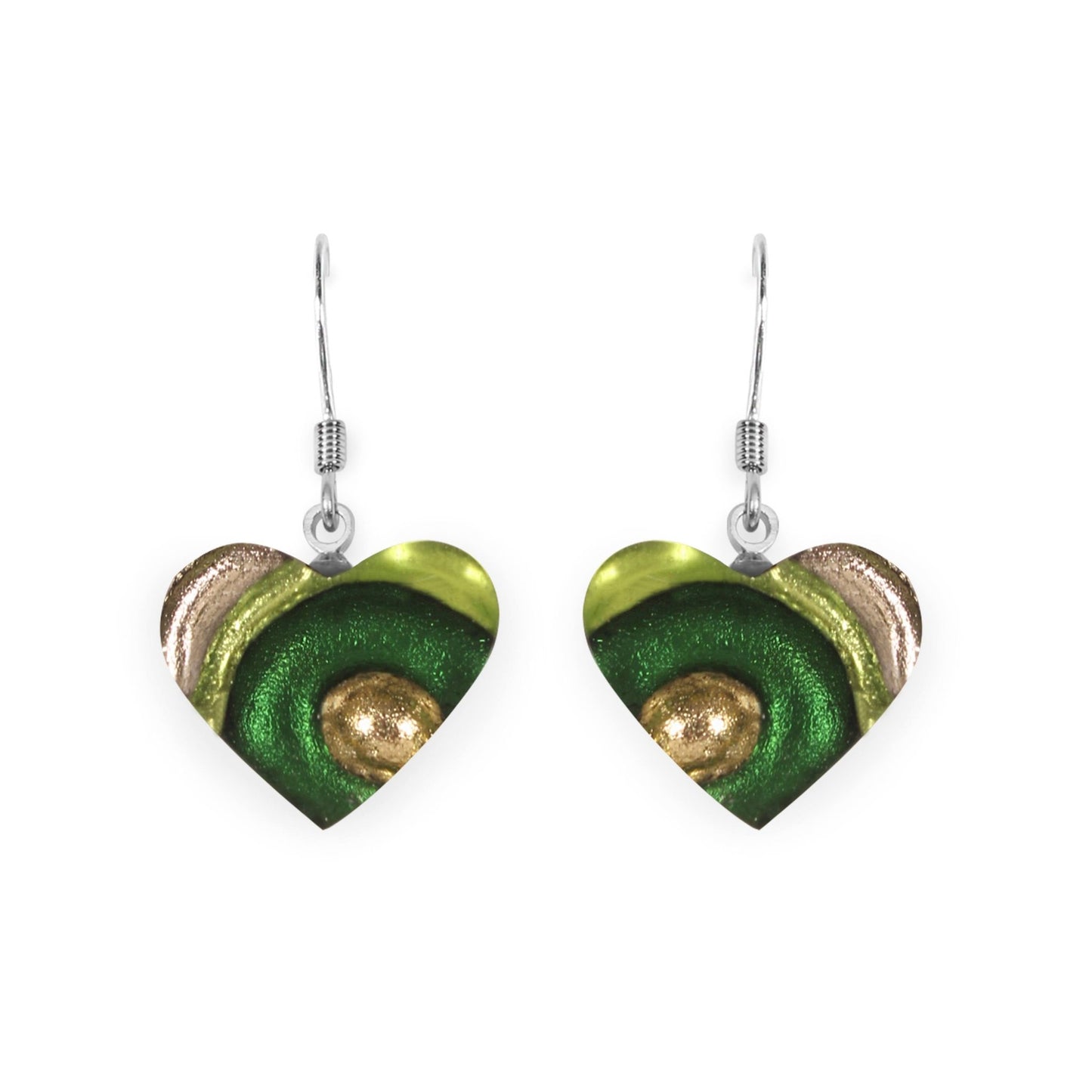 Kiwi Heart Swirl Shiny Fish Hook Earrings | The Jewellery Stop