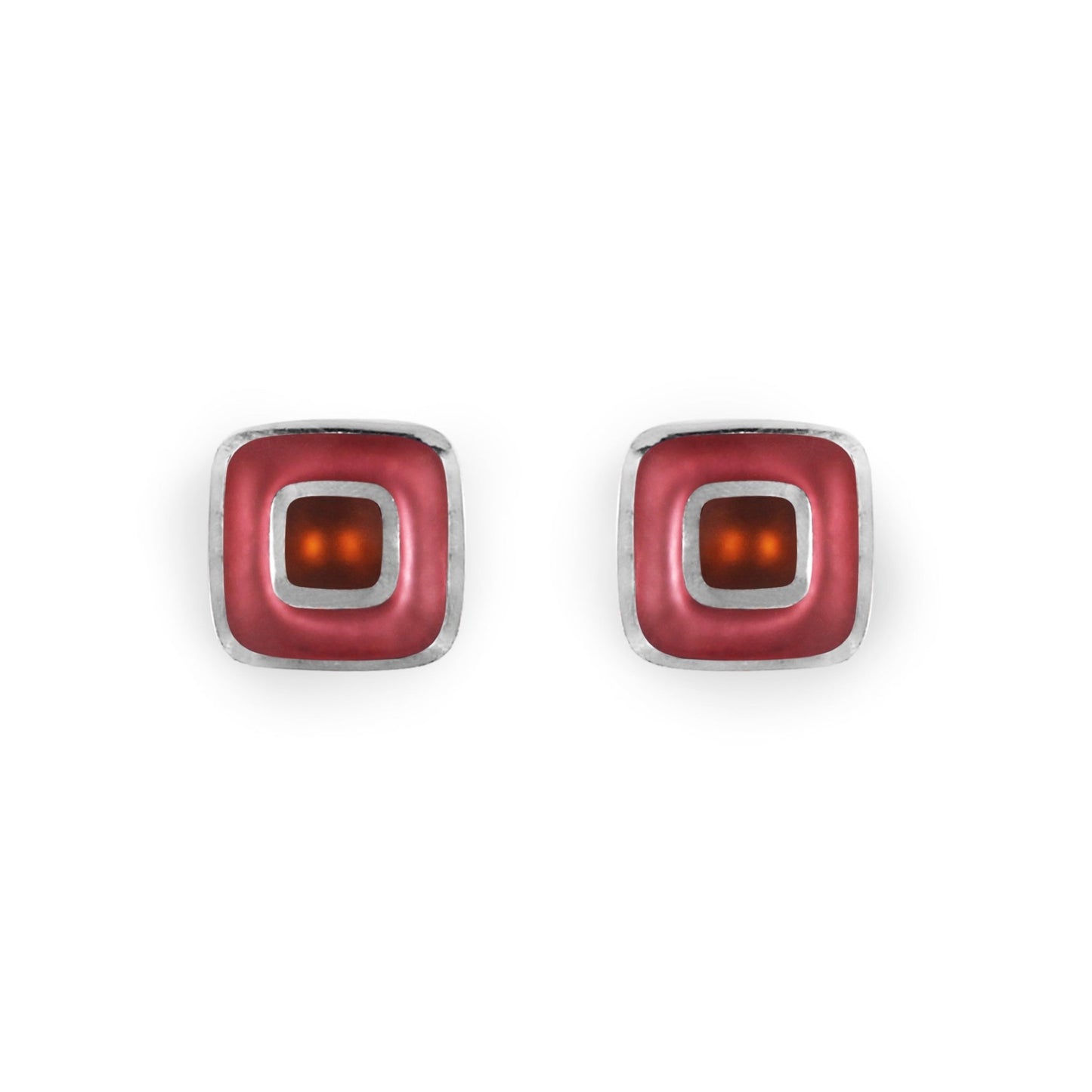 Coral Retro Squares Matte Medium Stud Earrings | The Jewellery Stop