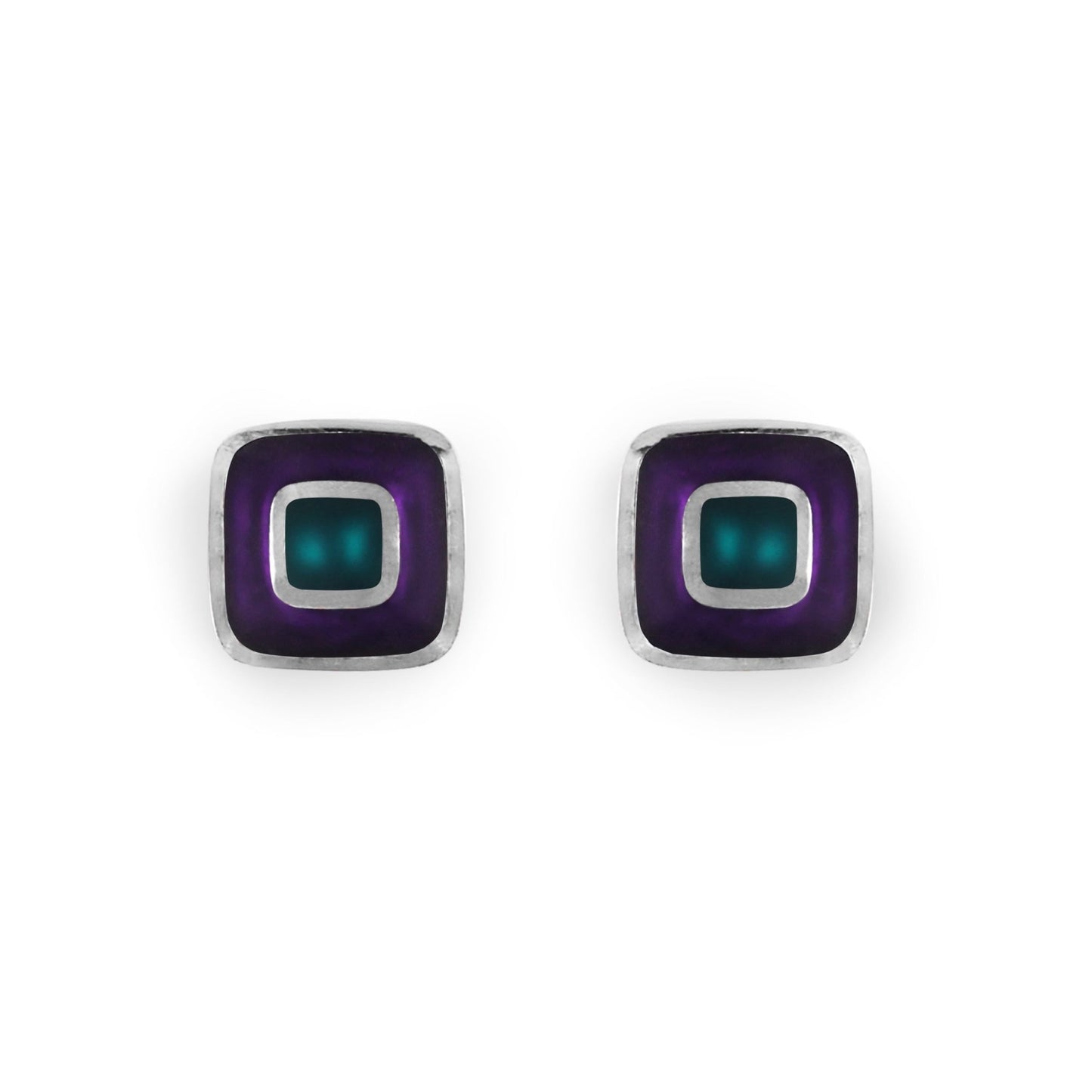 Peacock Retro Squares Matte Medium Stud Earrings | The Jewellery Stop