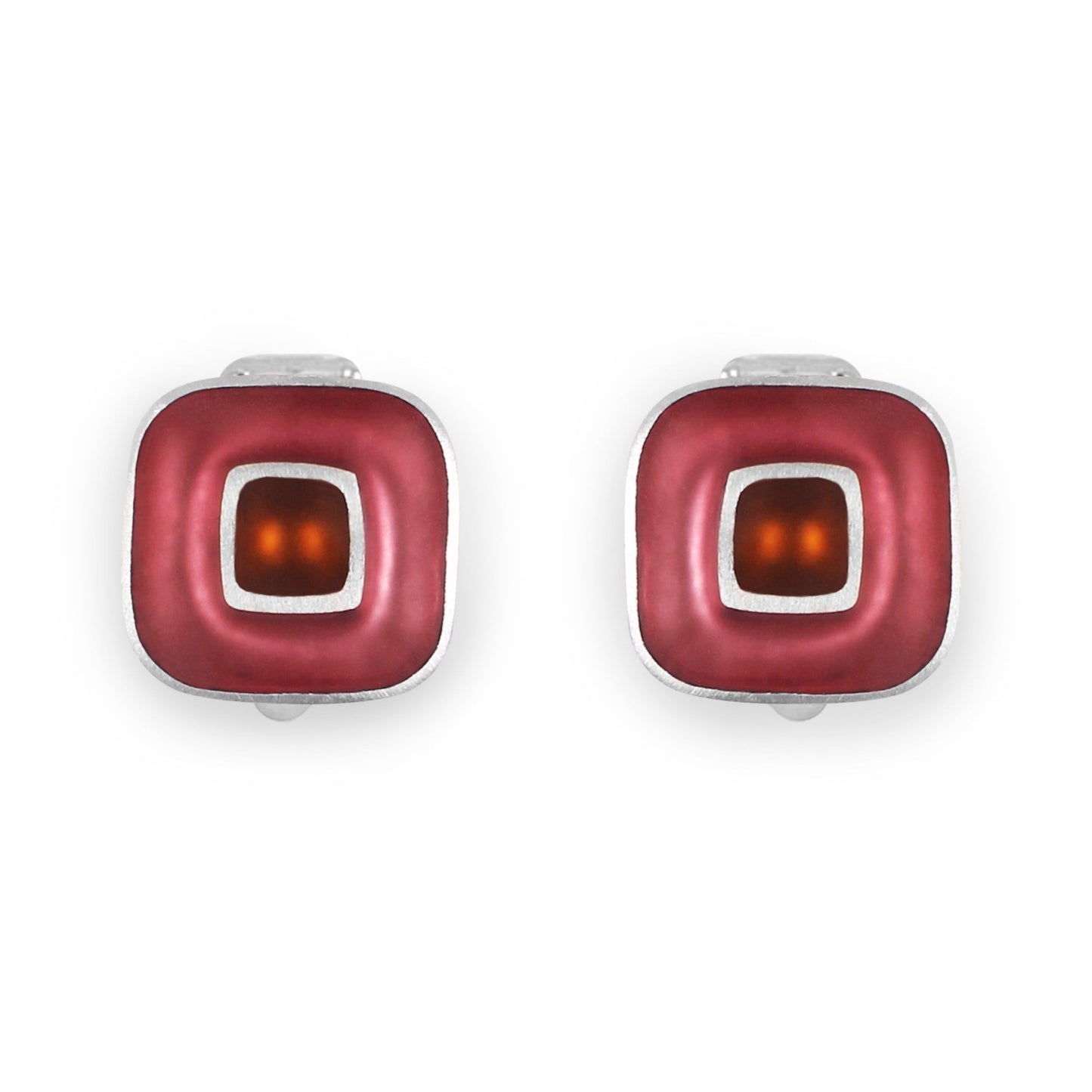 Coral Retro Squares Matte Clip Earrings | The Jewellery Stop