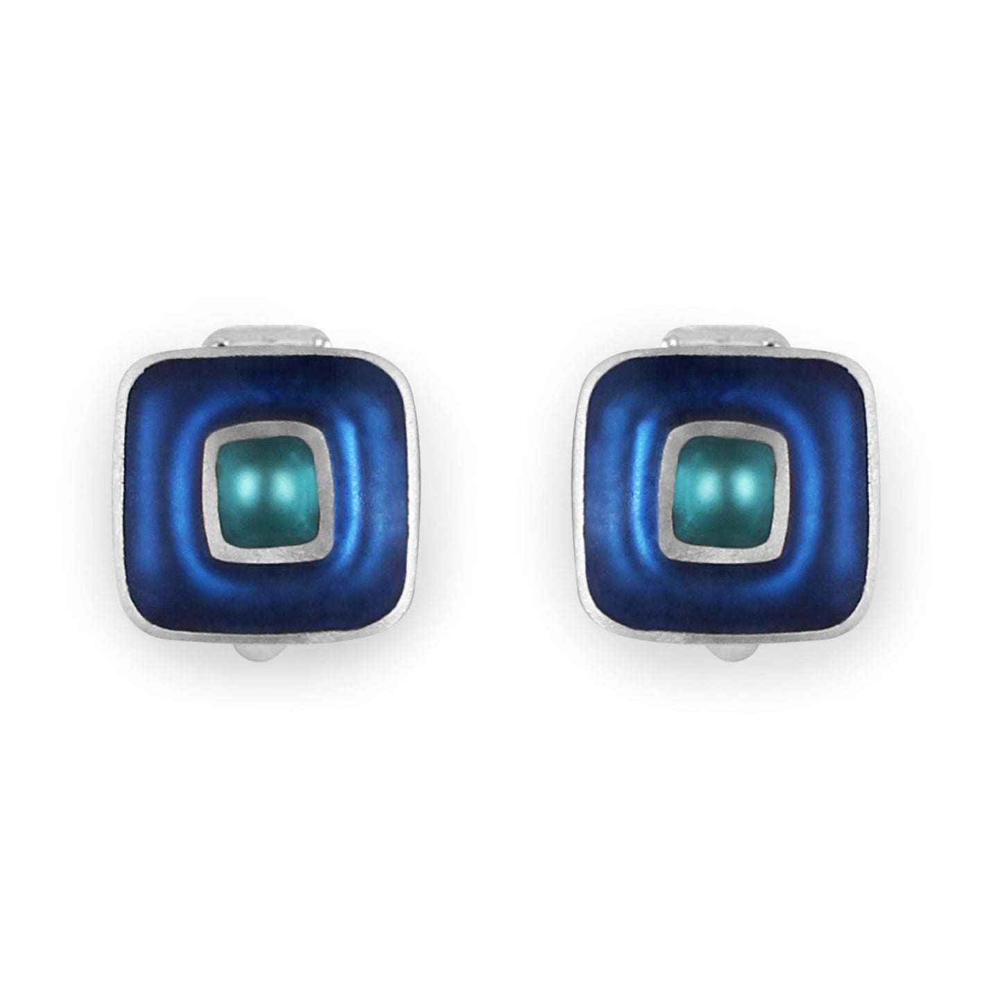 Turquoise Retro Squares Matte Clip Earrings | The Jewellery Stop