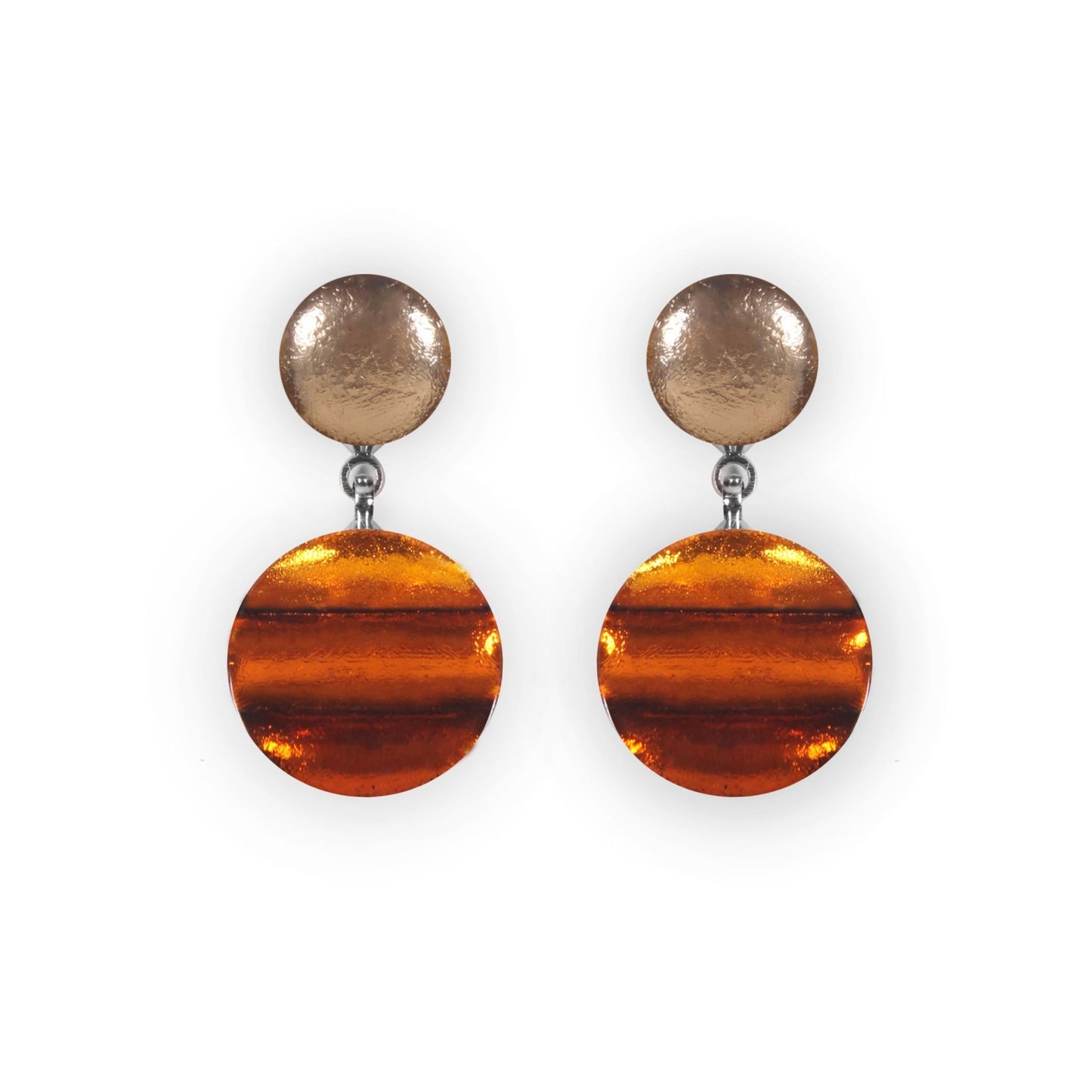 Amber Geometric Circles Shiny Drop Stud Earrings | The Jewellery Stop