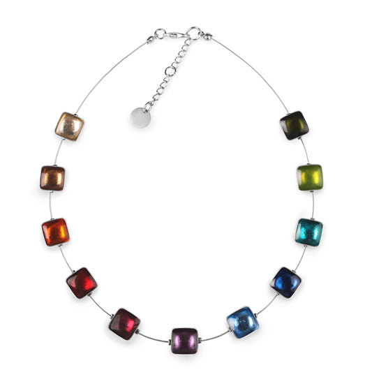 Rainbow Aluminium Squares Shiny Necklace