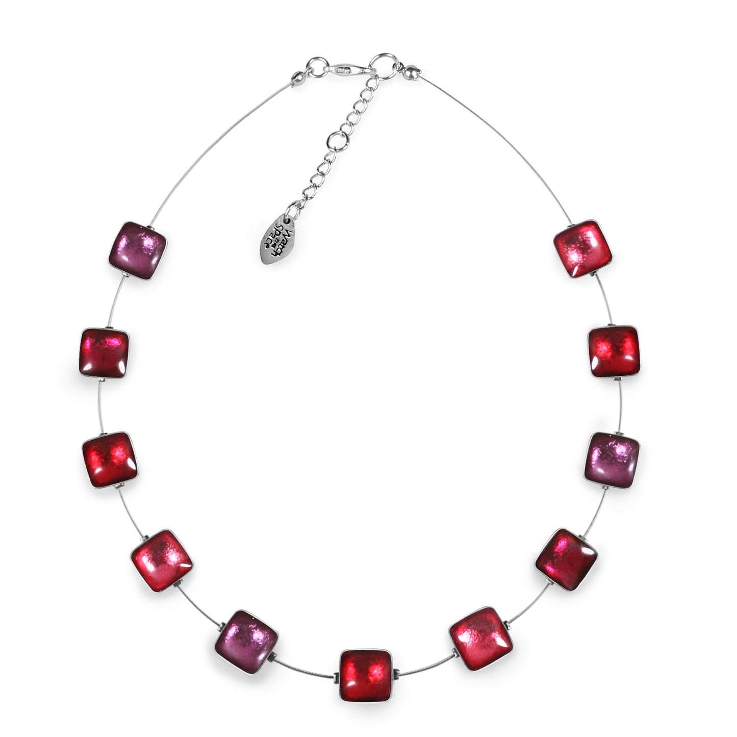 Raspberry Aluminium Squares Shiny Necklace | The Jewellery Stop