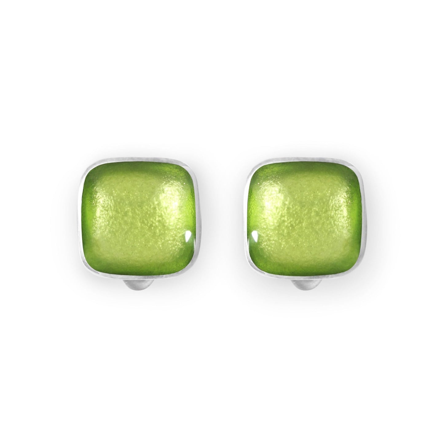 Kiwi Aluminium Squares Shiny Clip Earrings | The Jewellery Stop