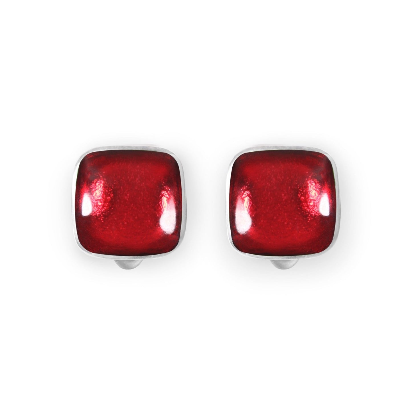 Raspberry Aluminium Squares Shiny Clip Earrings | The Jewellery Stop