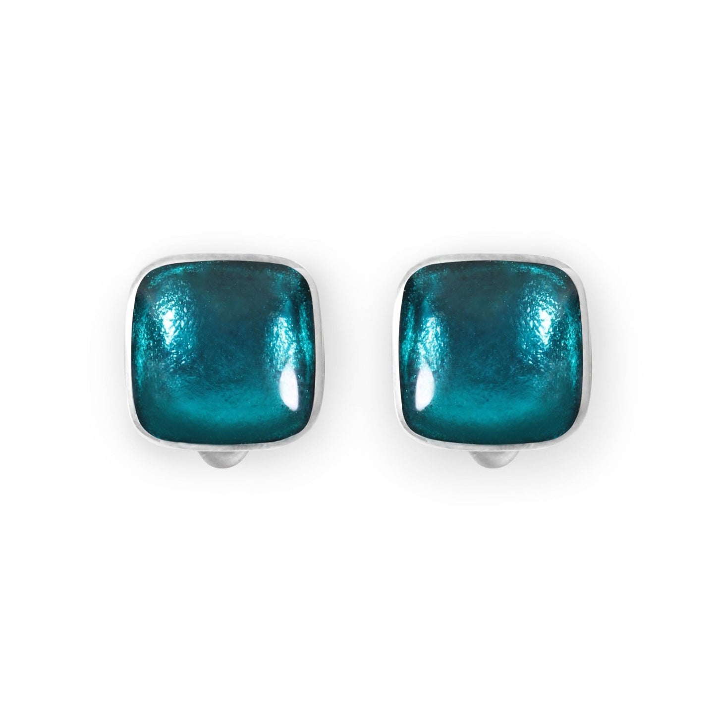 Teal Aluminium Squares Shiny Clip Earrings | The Jewellery Stop