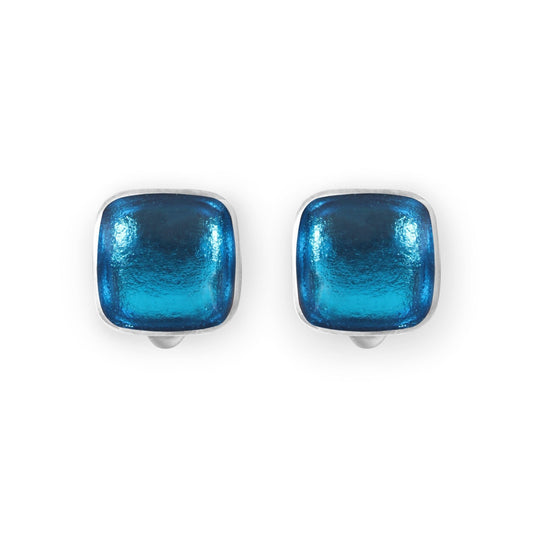 Turquoise Aluminium Squares Shiny Clip Earrings | The Jewellery Stop