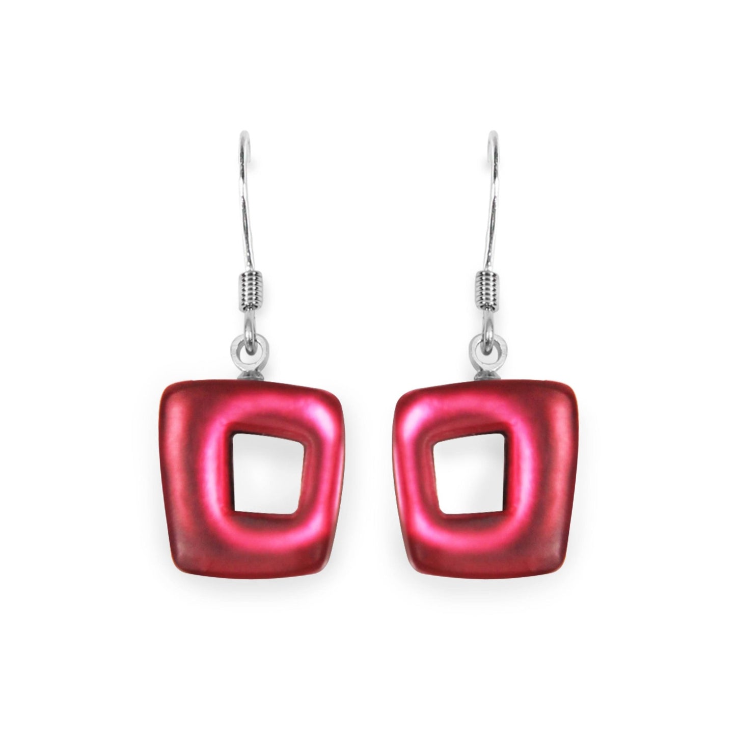 St Tropez Hollow Squares Matte Small Fish Hook Earrings | The Jewellery Stop