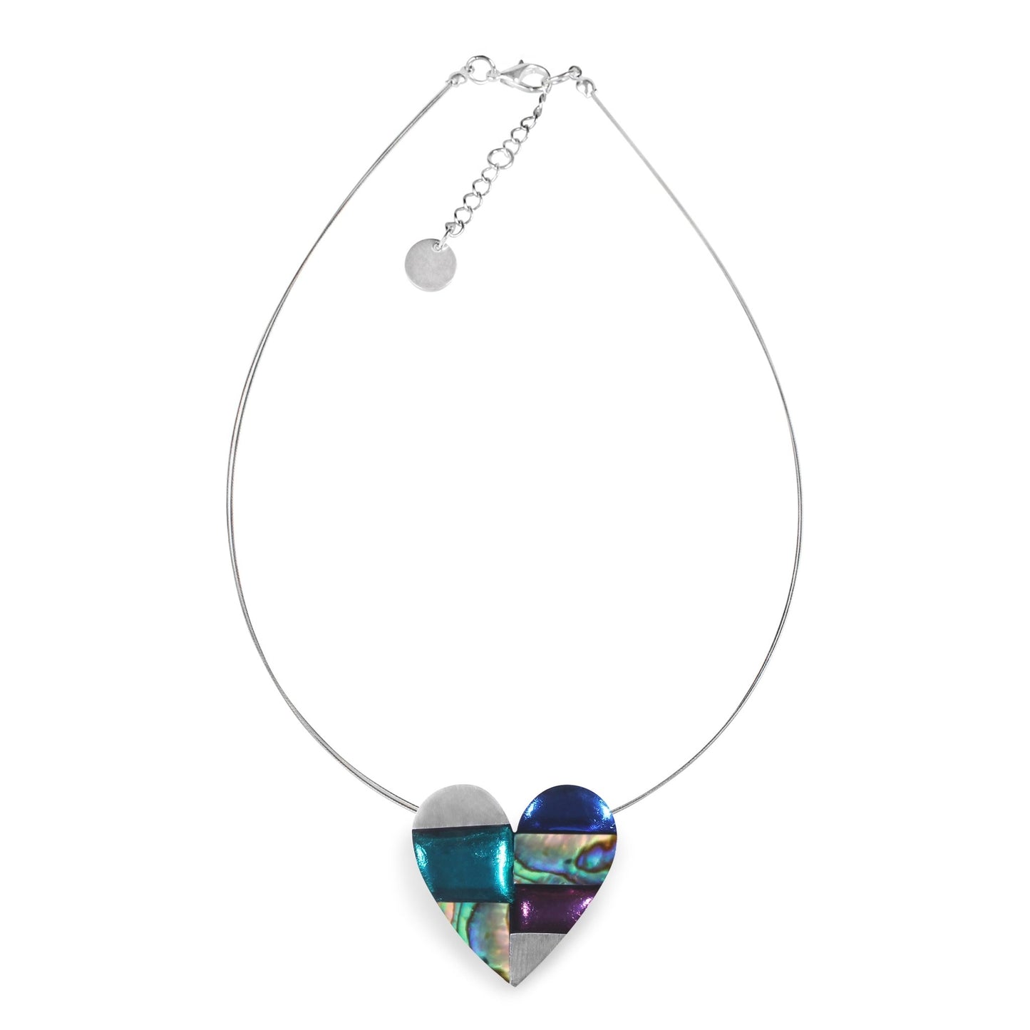 Paua Shell Mosaic Heart Shiny Pendant | The Jewellery Stop
