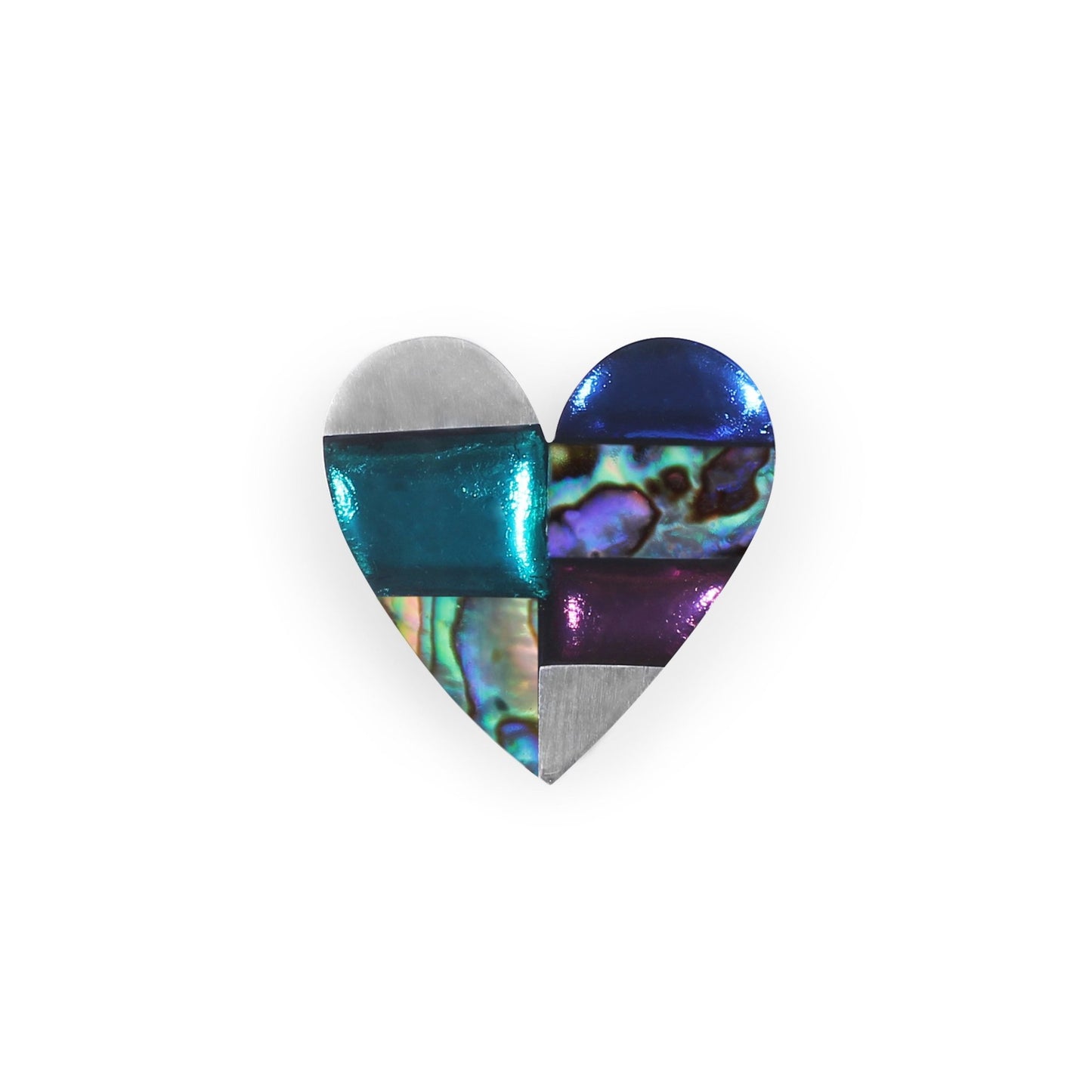 Paua Shell Mosaic Heart Shiny Brooch | The Jewellery Stop