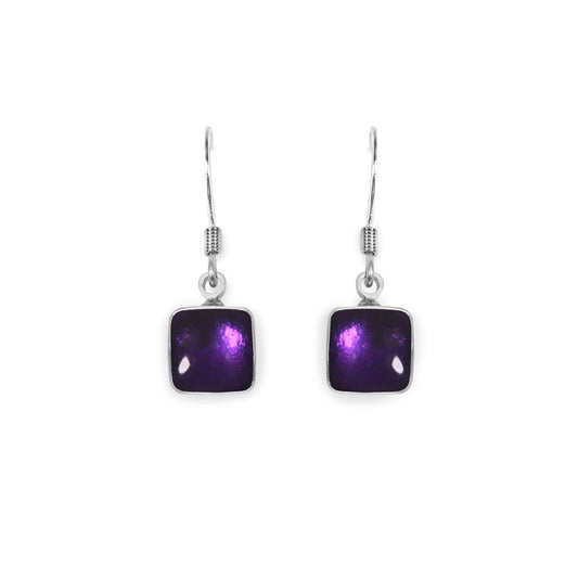 Peacock Aluminium Squares Shiny Small Fish Hook Earrings | The Jewellery Stop