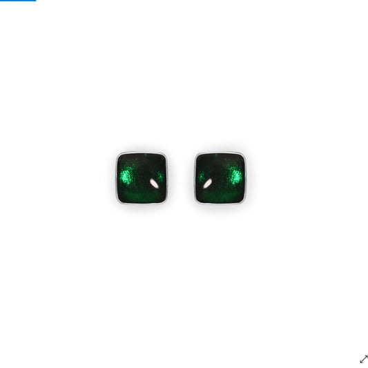Emerald Aluminium Squares Shiny Small Stud Earrings | The Jewellery Stop