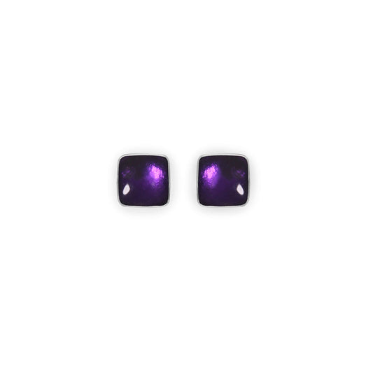Peacock Aluminium Squares Shiny Small Stud Earrings | The Jewellery Stop