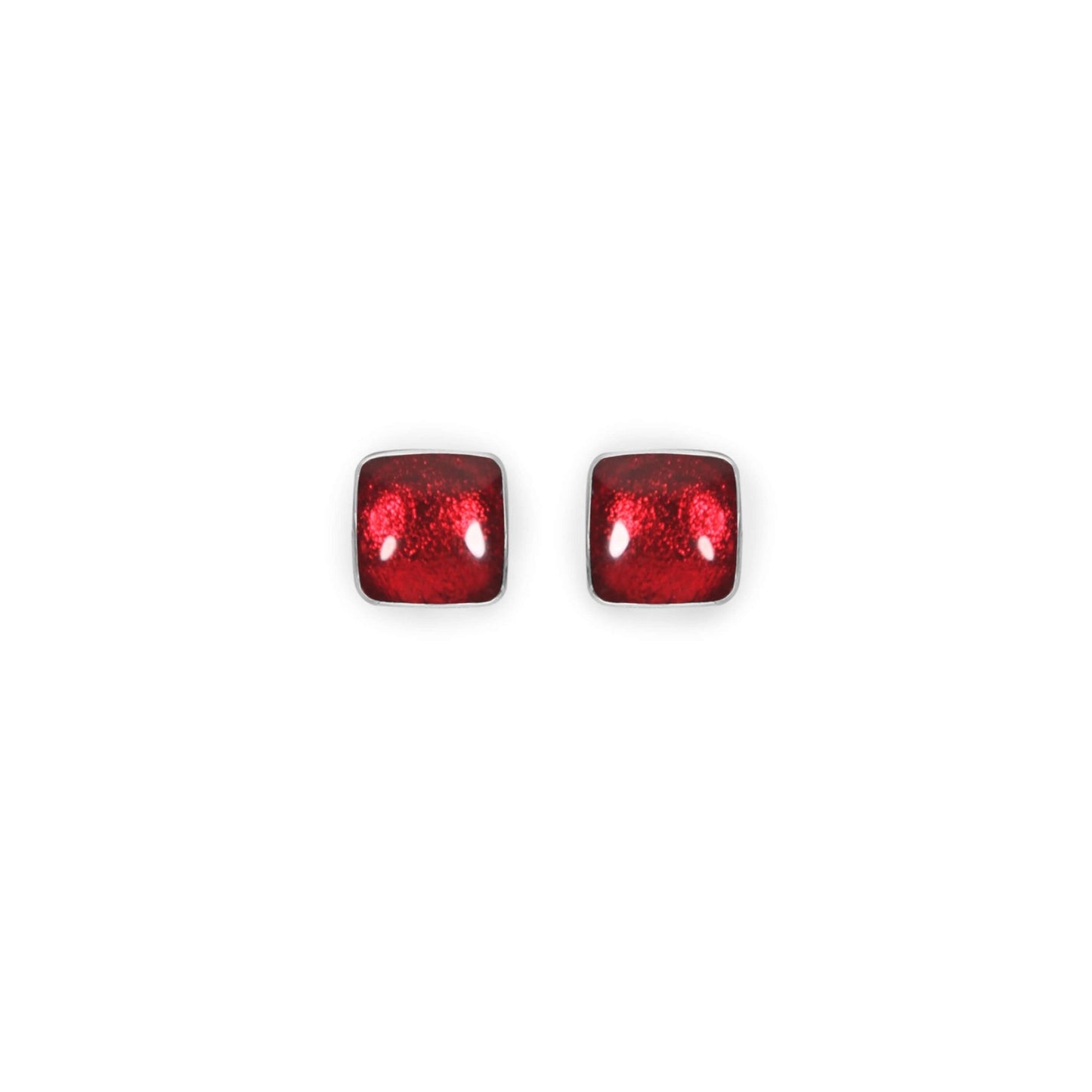 Raspberry Aluminium Squares Shiny Small Stud Earrings | The Jewellery Stop