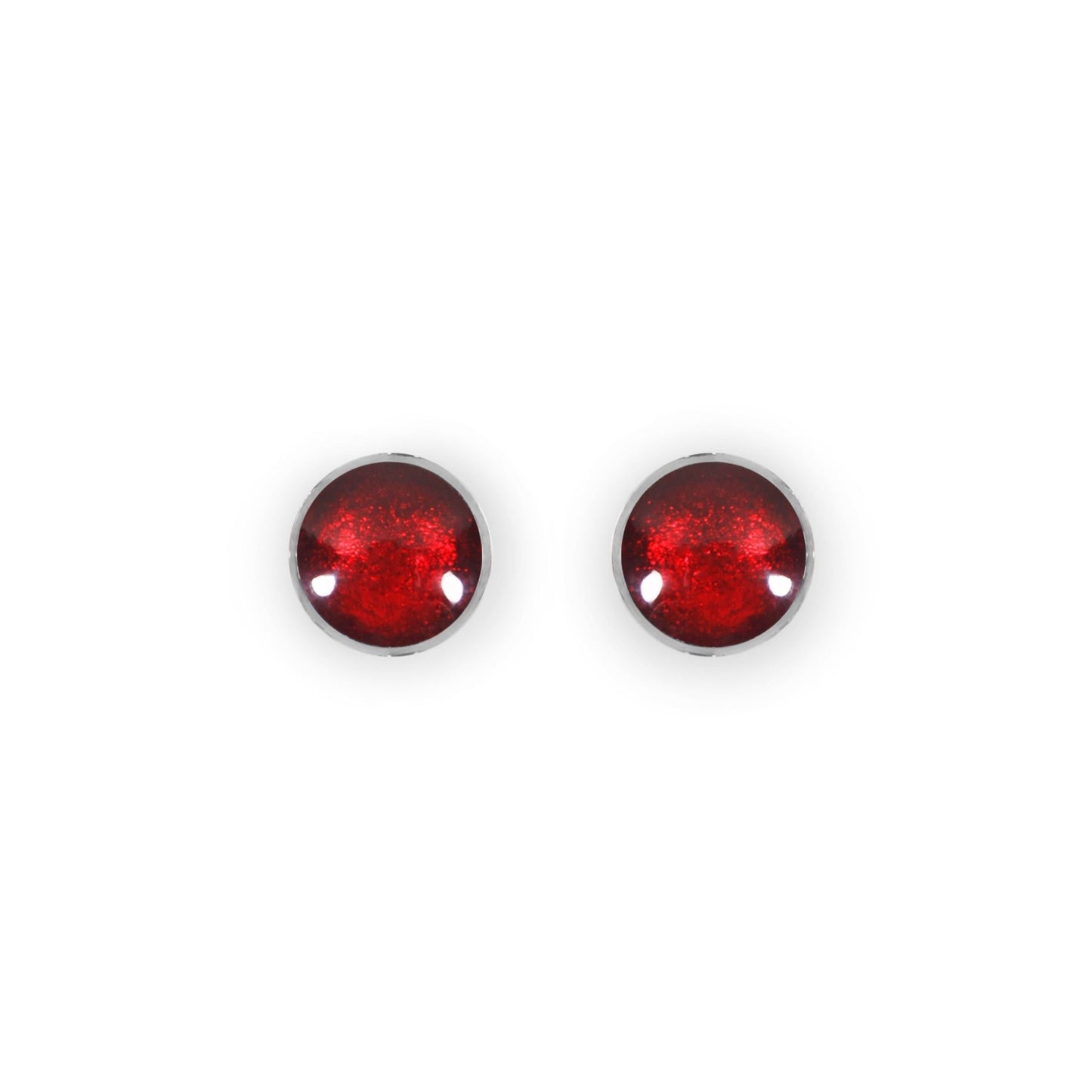 Red Aluminium Circles Shiny Small Stud Earrings | The Jewellery Stop