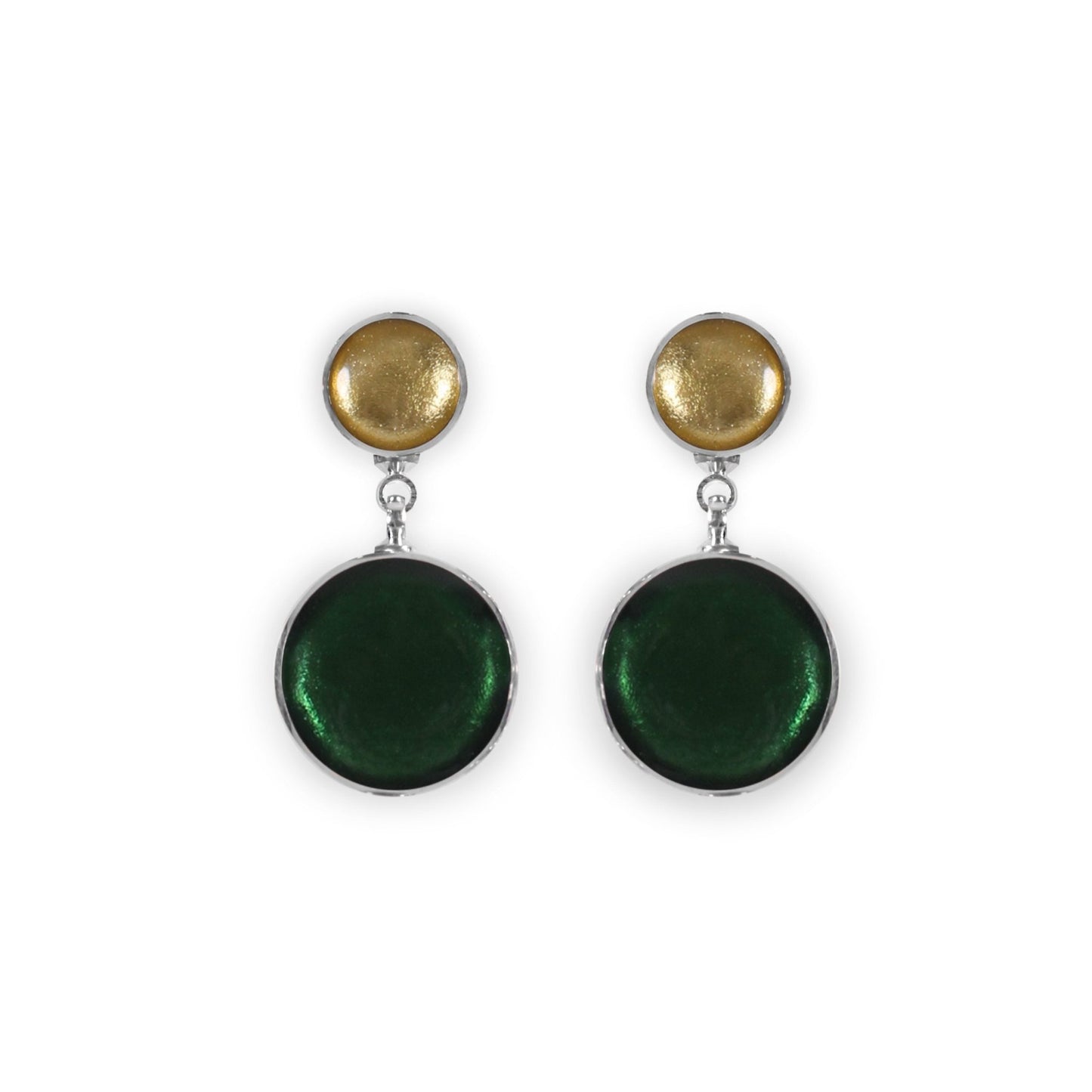 Kiwi Aluminium Circles Shiny Double Drop Stud Earrings | The Jewellery Stop