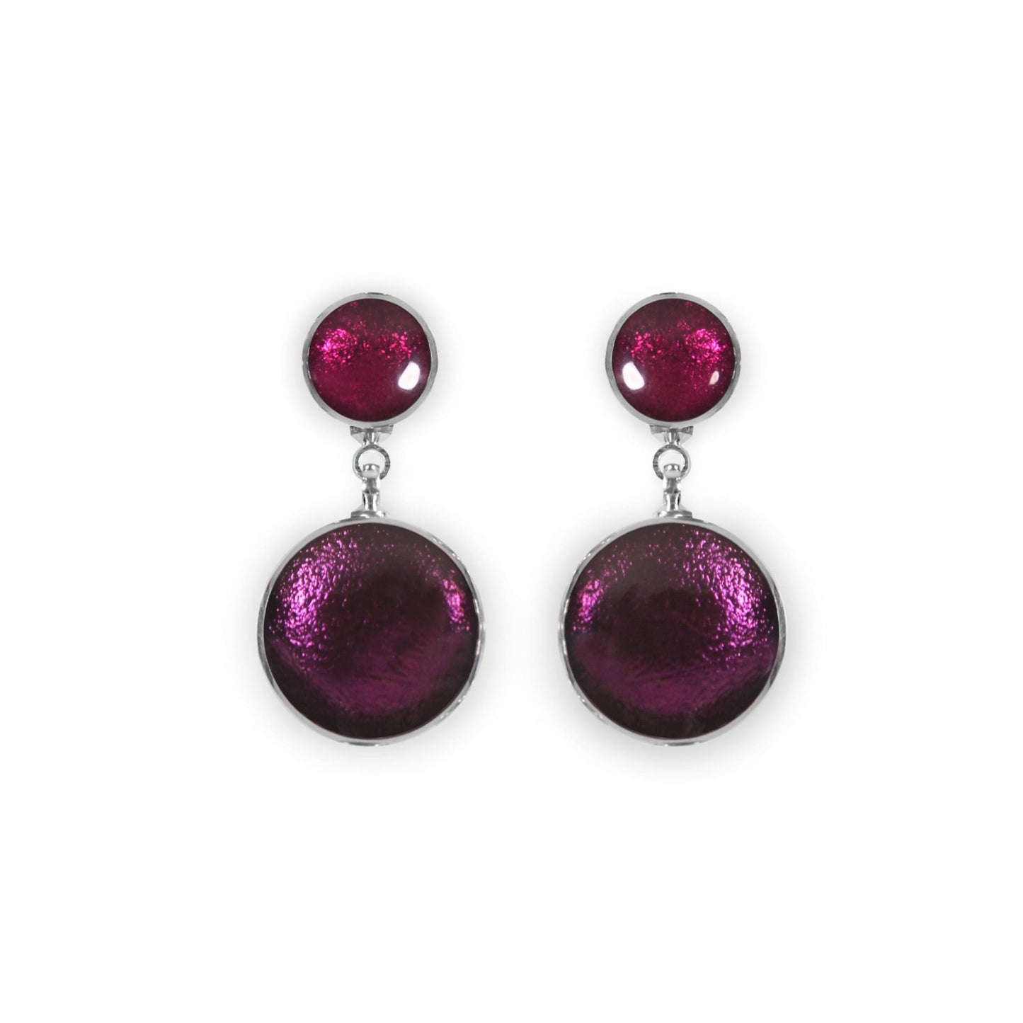 Rainbow Aluminium Circles Shiny Double Drop Stud Earrings | The Jewellery Stop