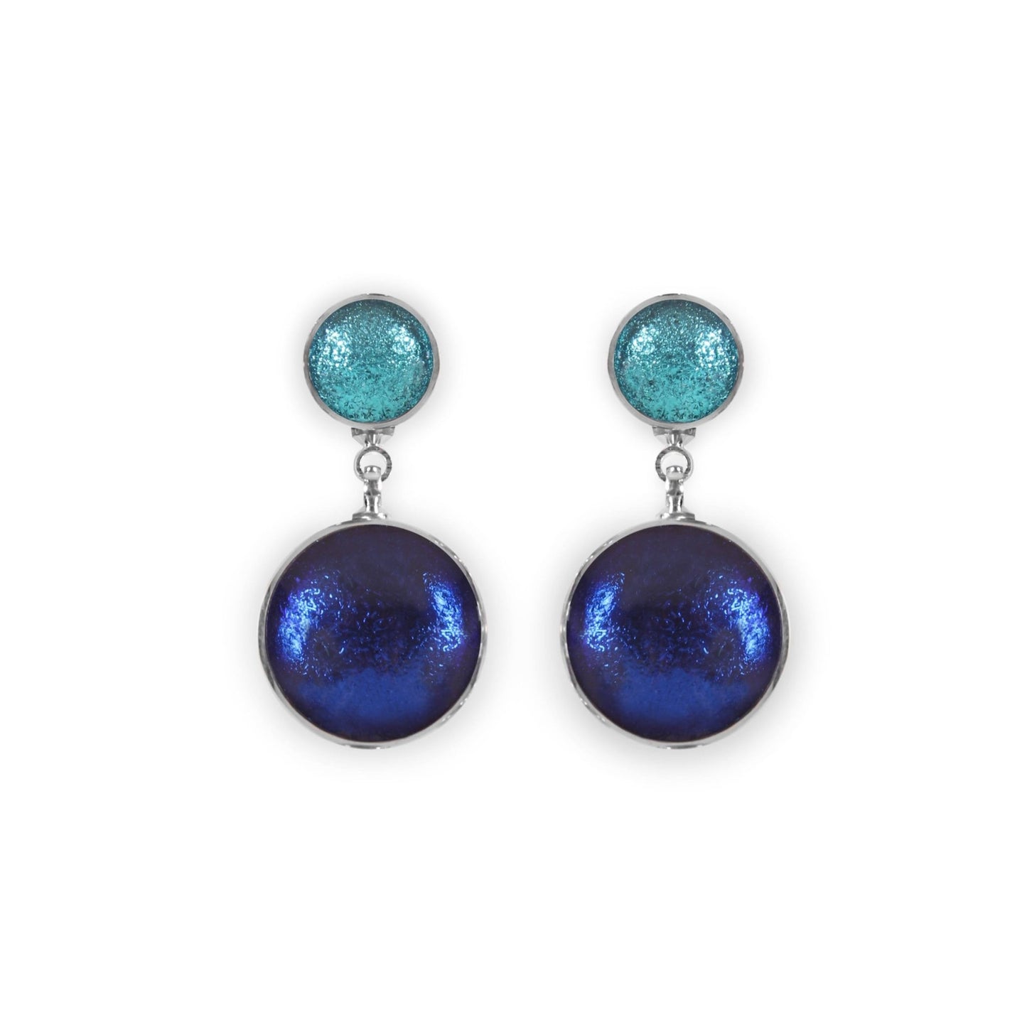 Turquoise Aluminium Circles Shiny Double Drop Stud Earrings | The Jewellery Stop