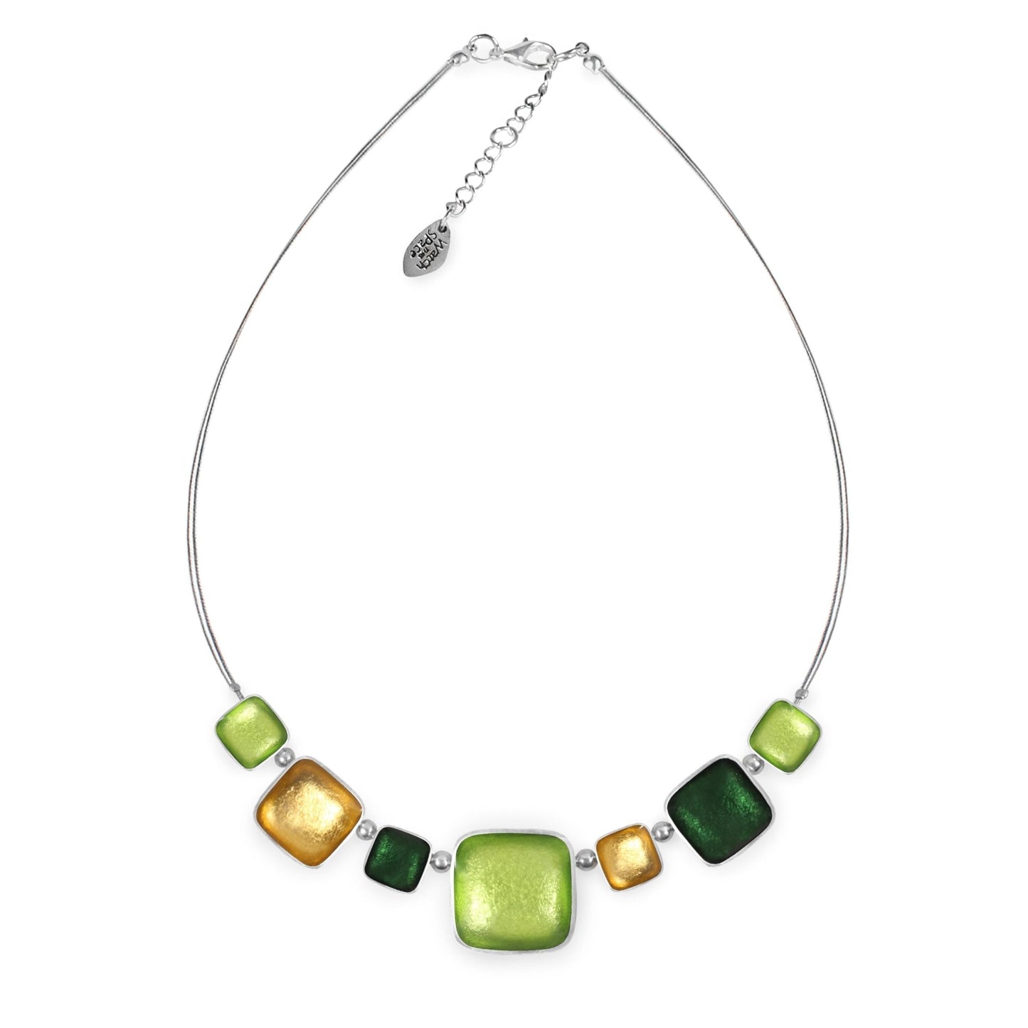 Kiwi Aluminium Squares Shiny Classic Necklace | The Jewellery Stop