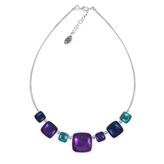 Peacock Aluminium Squares Shiny Classic Necklace | The Jewellery Stop