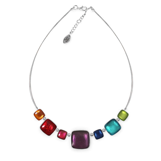 Rainbow Aluminium Squares Shiny Classic Necklace | The Jewellery Stop