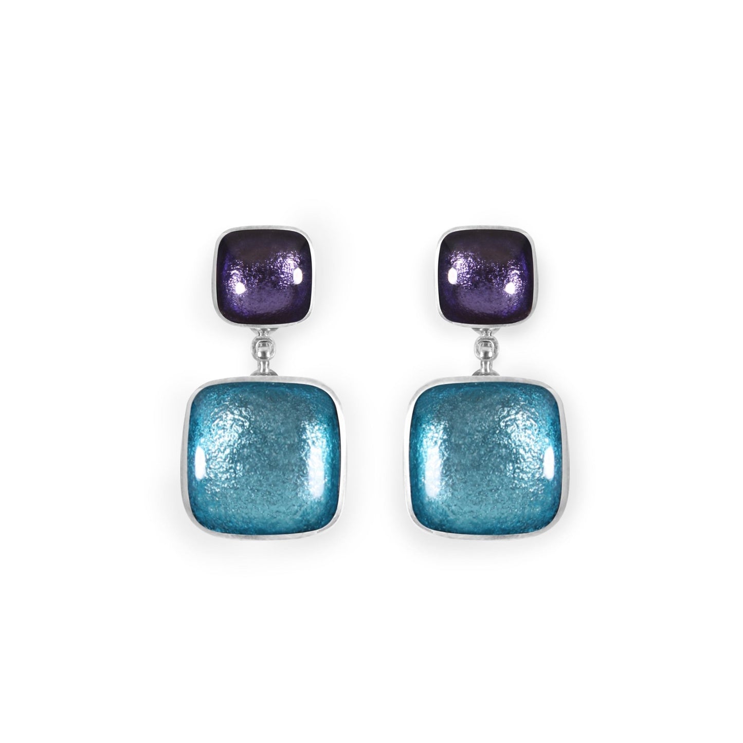 Bluebell Aluminium Squares Shiny Double Drop Stud Earrings | The Jewellery Stop
