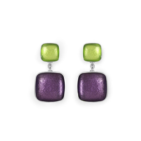 Sherbet Aluminium Squares Shiny Double Drop Stud Earrings | The Jewellery Stop