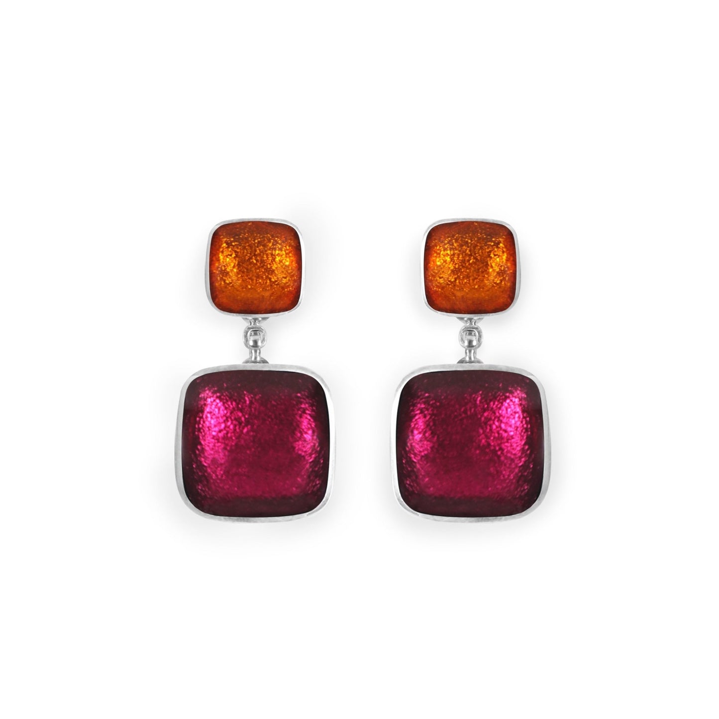 St Tropez Aluminium Squares Shiny Double Drop Stud Earrings | The Jewellery Stop