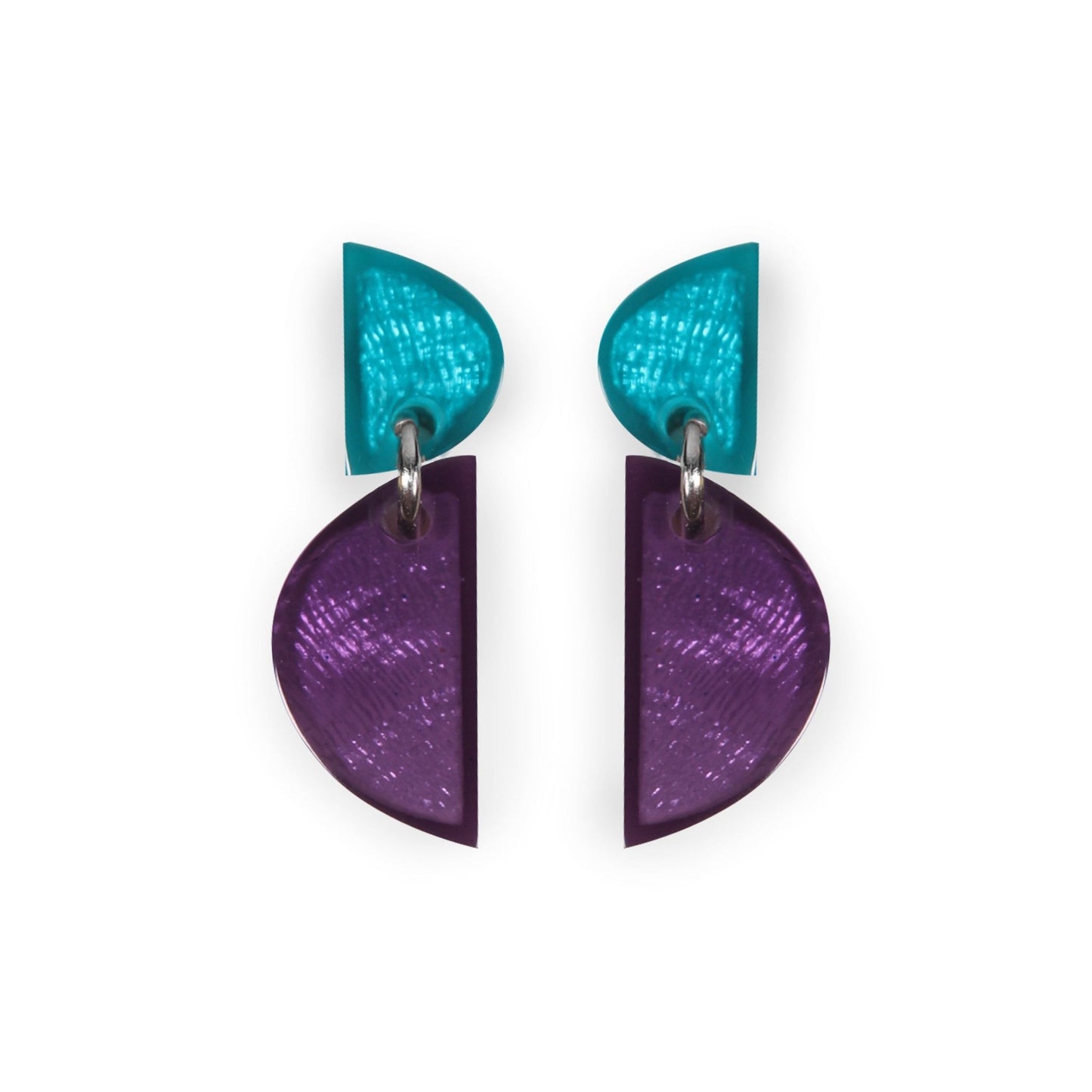 Peacock Semi Circles Shiny Double Drop Stud Earrings | The Jewellery Stop