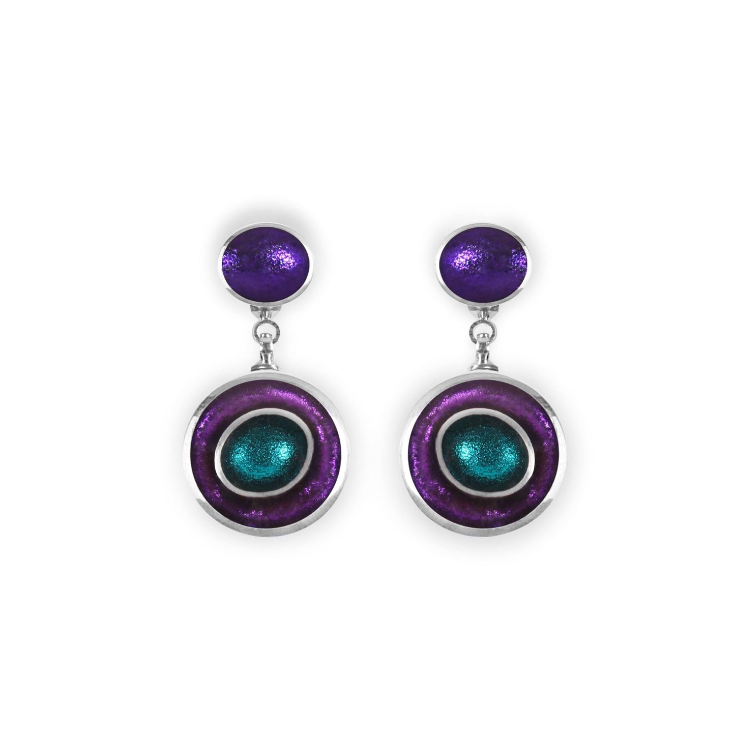 Peacock Organic Circles Shiny Double Drop Stud Earrings | The Jewellery Stop
