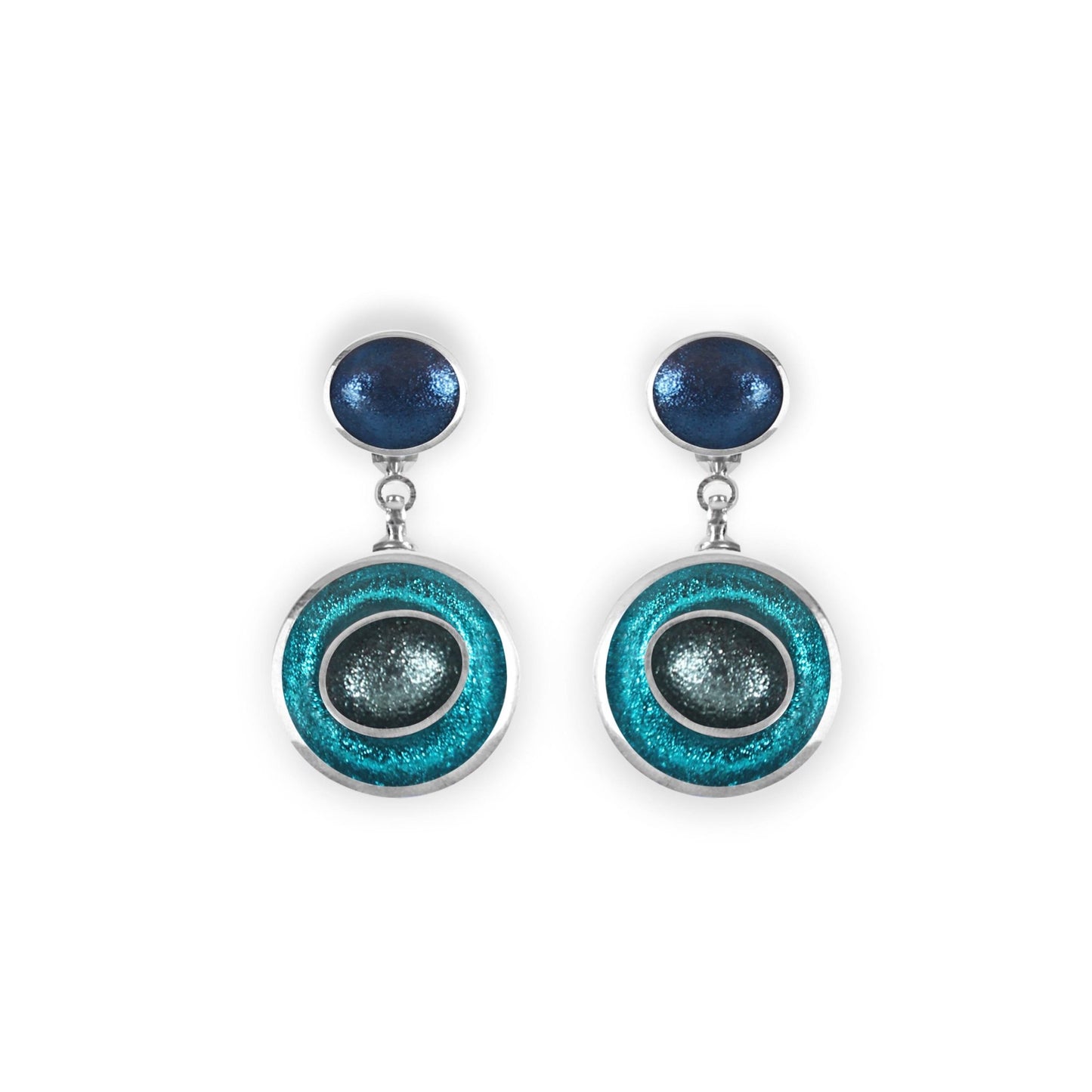 Teal Organic Circles Shiny Double Drop Stud Earrings | The Jewellery Stop