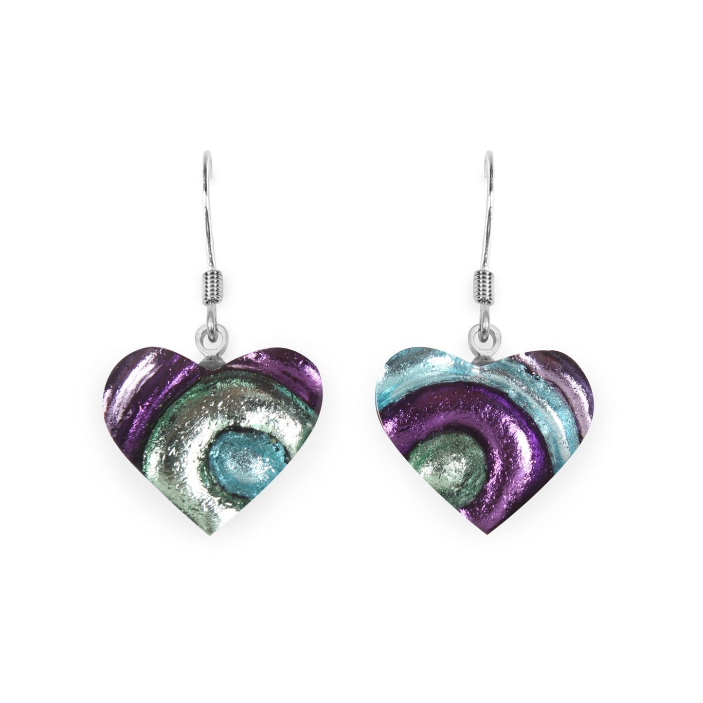 Bluebell Heart Swirl Shiny Asymmetrical Fish Hook Earrings | The Jewellery Stop