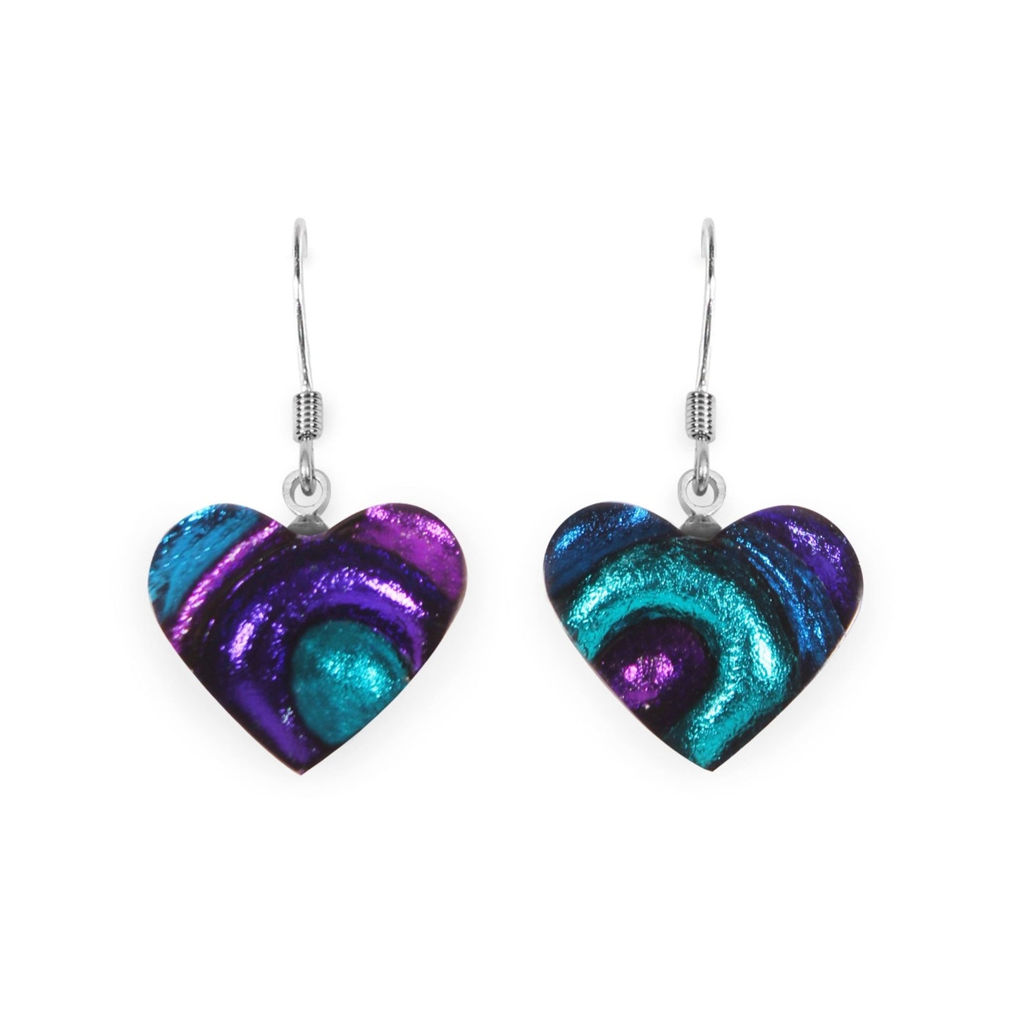 Peacock Heart Swirl Shiny Asymmetrical Fish Hook Earrings | The Jewellery Stop