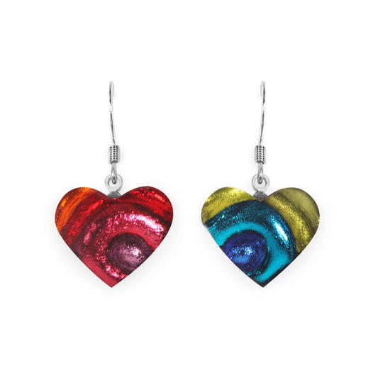 Rainbow Heart Swirl Shiny Asymmetrical Fish Hook Earrings | The Jewellery Stop