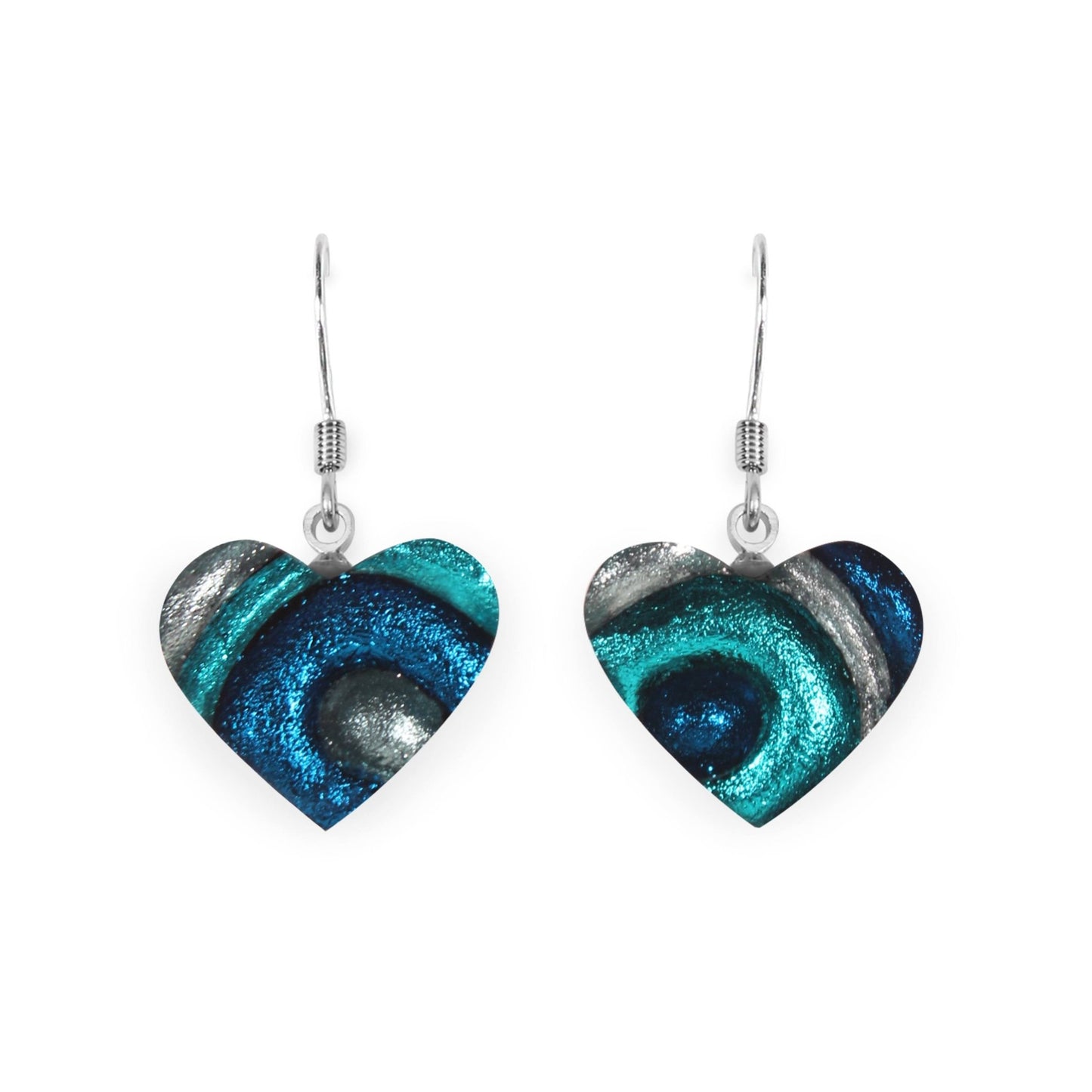 Teal Heart Swirl Shiny Asymmetrical Fish Hook Earrings | The Jewellery Stop