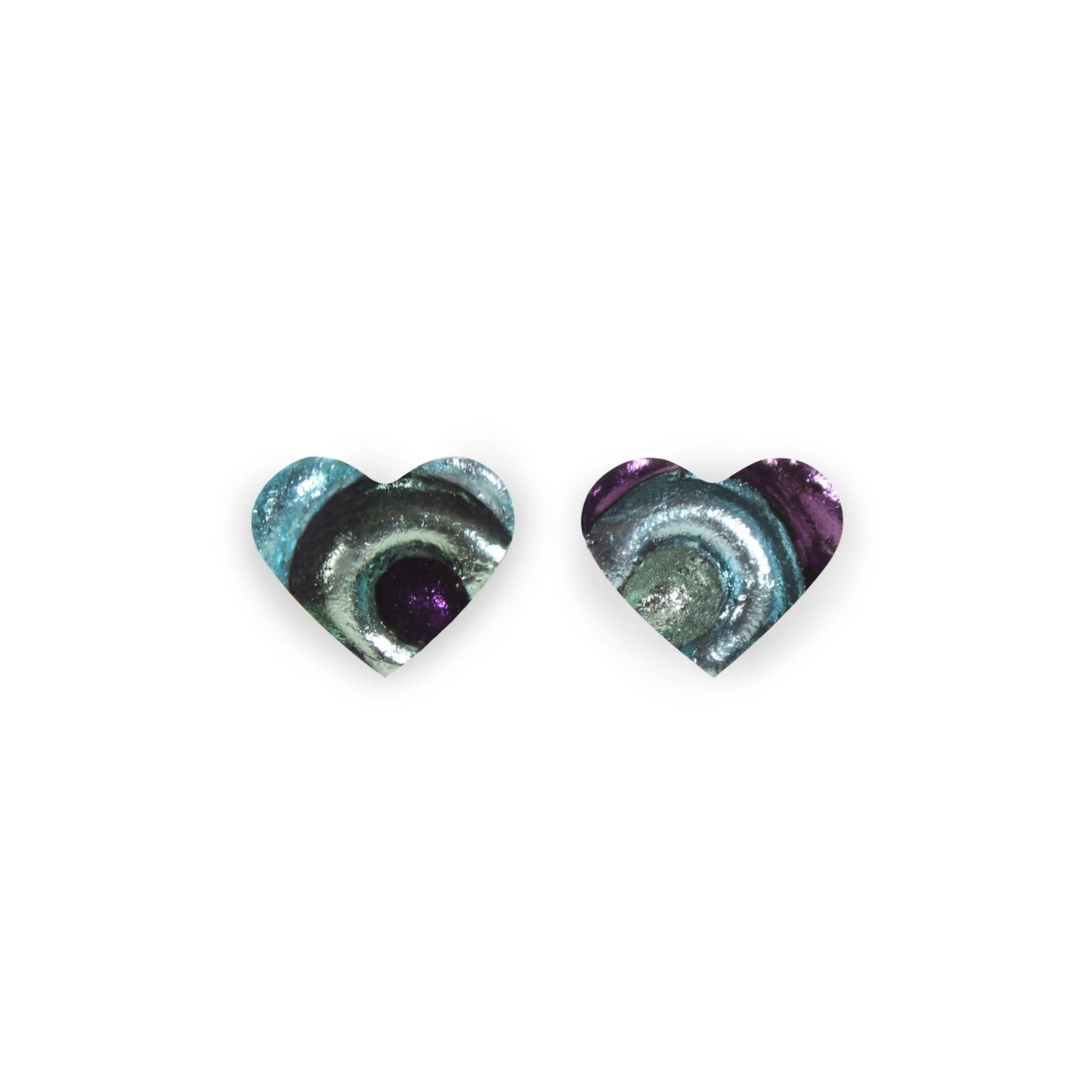 Bluebell Heart Swirl Shiny Asymmetrical Stud Earrings | The Jewellery Stop