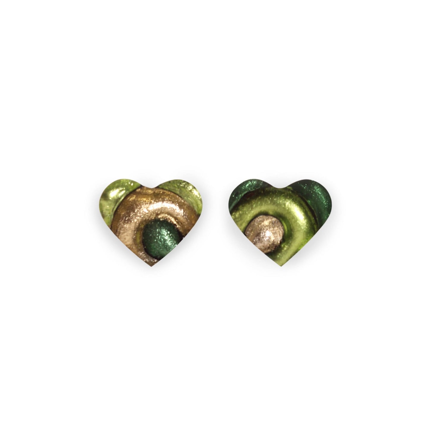 Kiwi Heart Swirl Shiny Asymmetrical Stud Earrings | The Jewellery Stop