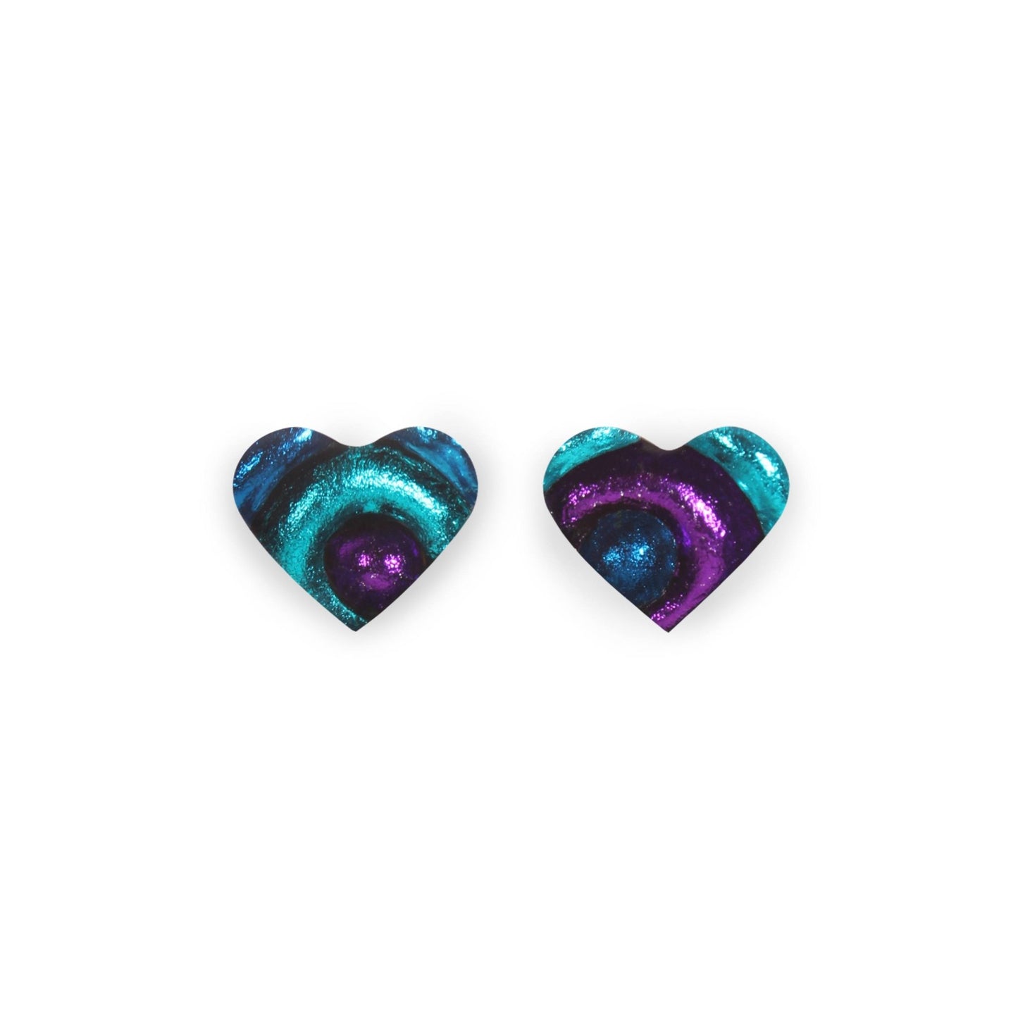 Peacock Heart Swirl Shiny Asymmetrical Stud Earrings | The Jewellery Stop