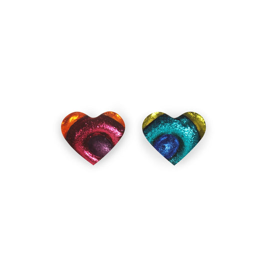 Rainbow Heart Swirl Shiny Asymmetrical Stud Earrings | The Jewellery Stop