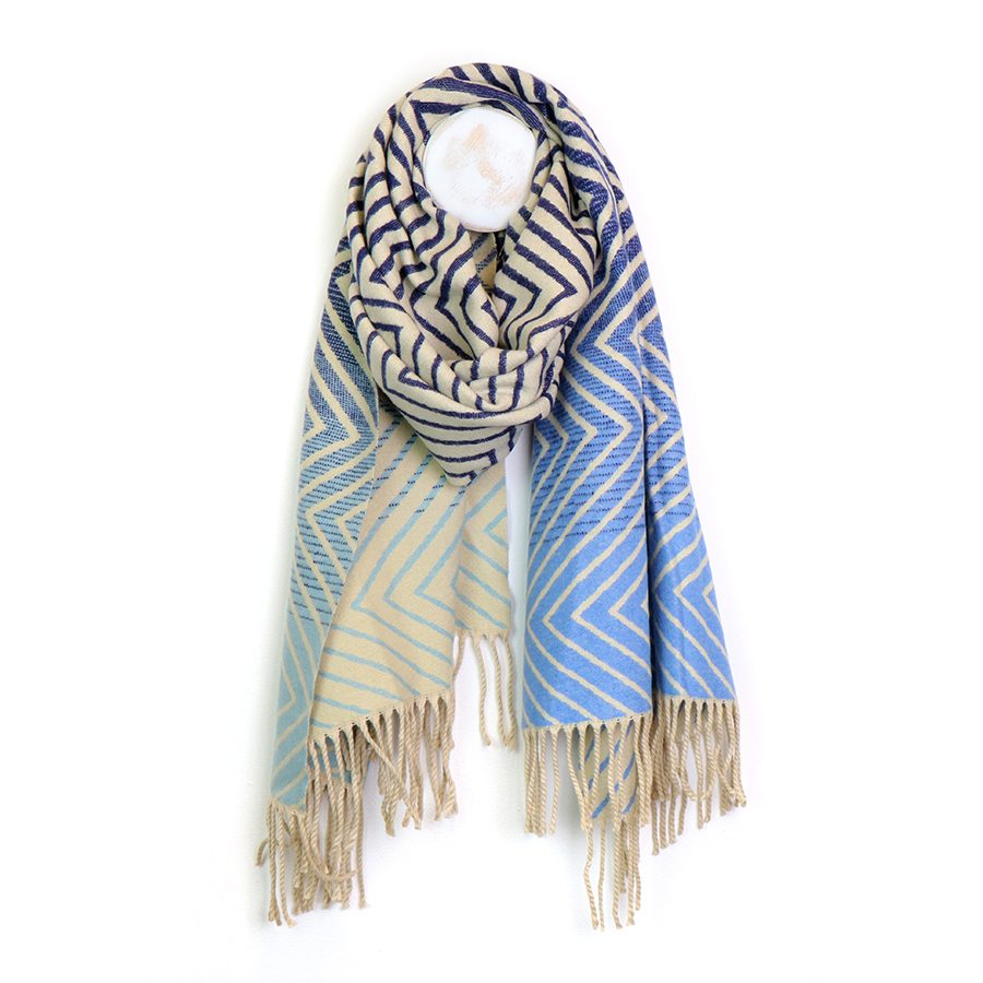 Blue and Cream Chevron Ombre Scarf | The Jewellery Stop