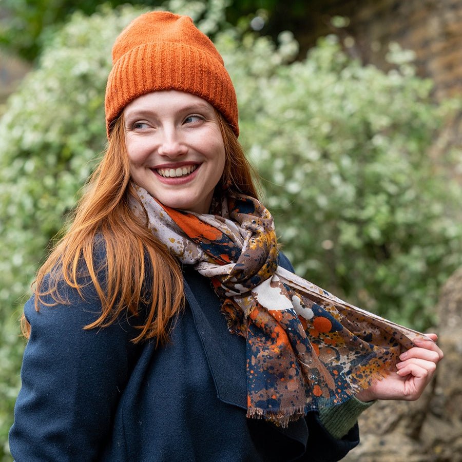 Orange And Navy Ink Splash Scarf | The Jewellery Stop